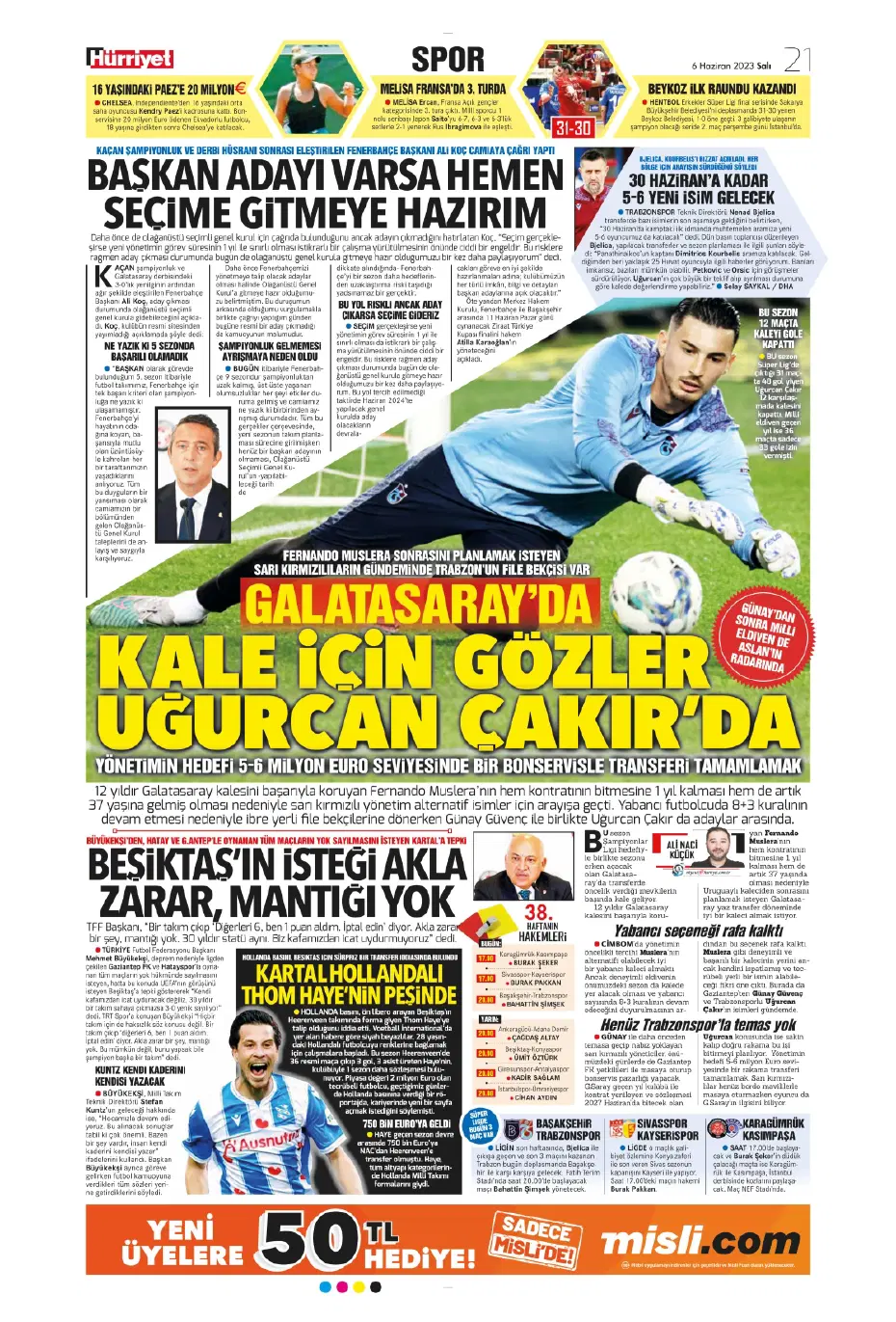 "Devler Ligi'ne süper Aslan" | Sporun manşetleri (6 Haziran 2023) - 11