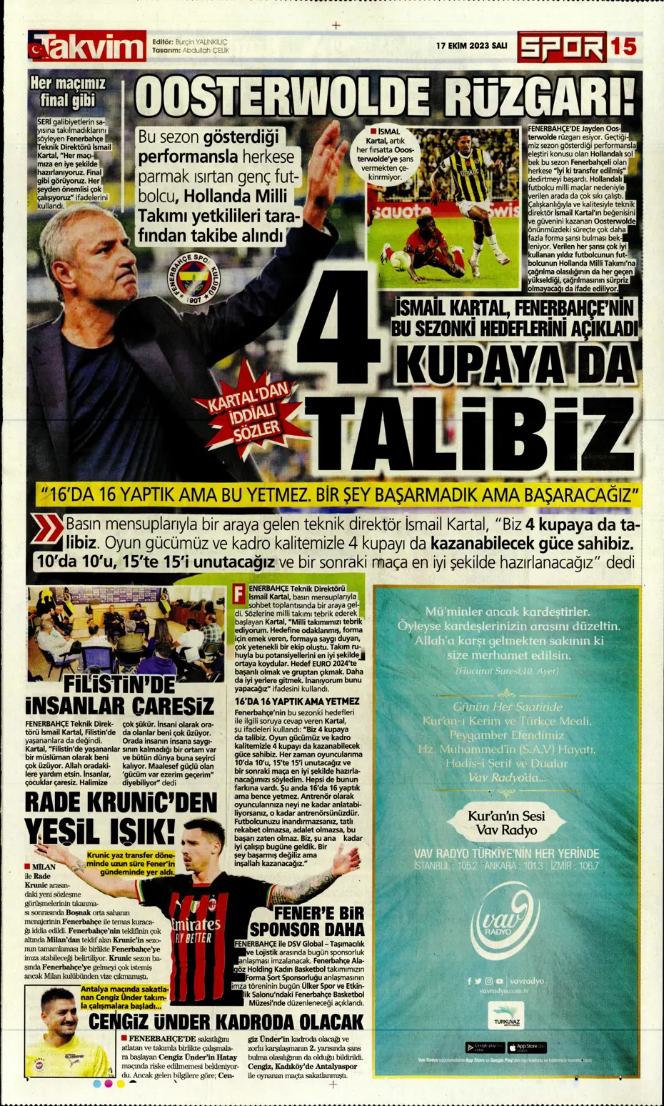 "Türk duvarı Abdülkerim Bardakcı" | Sporun manşetleri (17 Ekim 2023) - 36 "Türk duvarı Abdülkerim Bardakcı" | Sporun manşetleri (17 Ekim 2023) - 36