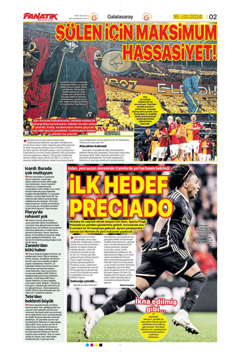 "İlk hedef Preciado" | Sporun manşetleri (16 Mayıs 2024) - 3