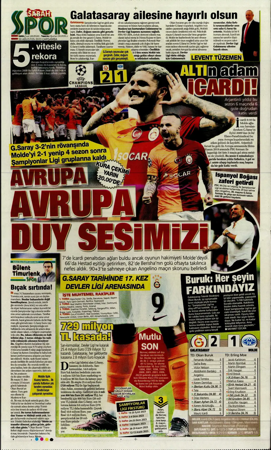 "Avrupa Avrupa duy sesimizi" | Sporun manşetleri (30 Ağustos 2023) - 31 "Avrupa Avrupa duy sesimizi" | Sporun manşetleri (30 Ağustos 2023) - 31