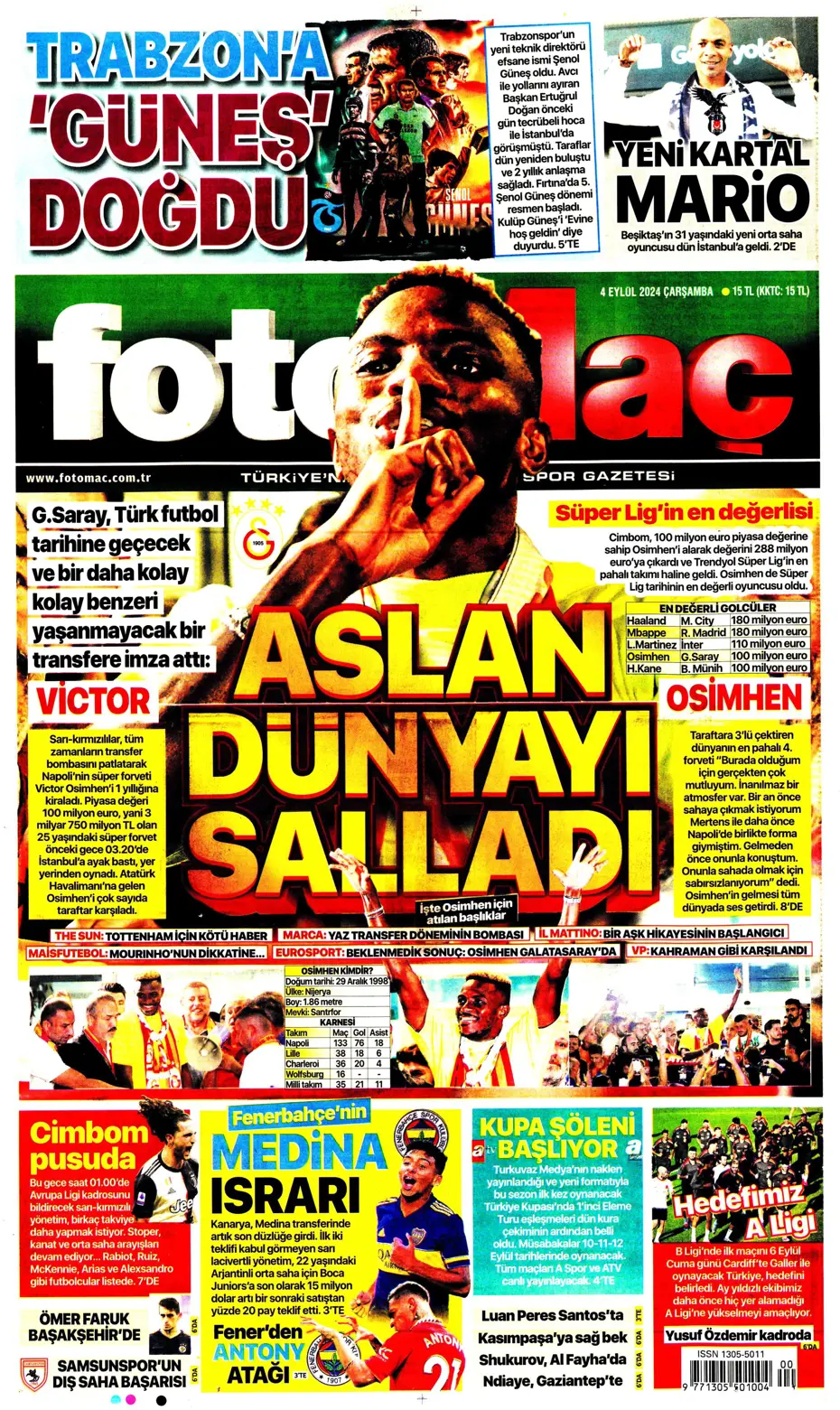 "Dünya Osimhen'i konuşuyor" | Sporun manşetleri (4 Eylül 2024) - 12