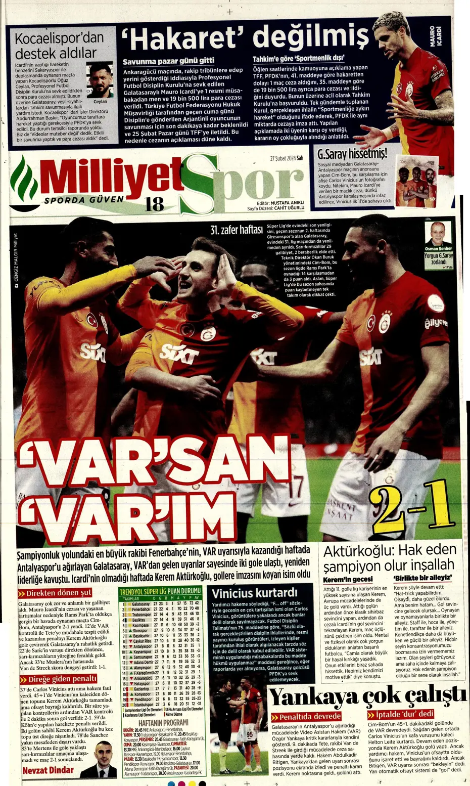 "Icardi'ye selam, zirvede devam" | Sporun manşetleri (27 Şubat 2024) - 25 "Icardi'ye selam, zirvede devam" | Sporun manşetleri (27 Şubat 2024) - 25