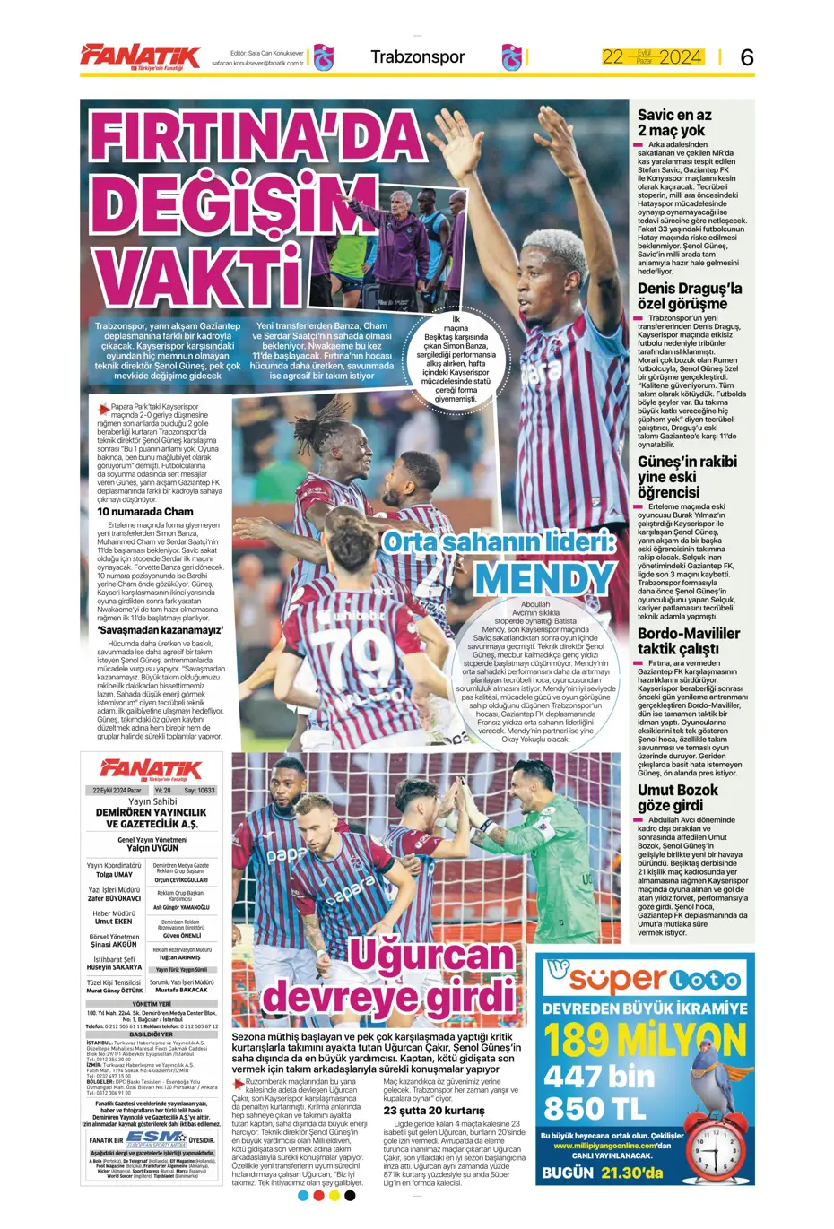 "Şampiyon Kadıköy'ü selamladı!" | Sporun manşetleri (22 Eylül 2024) - 10