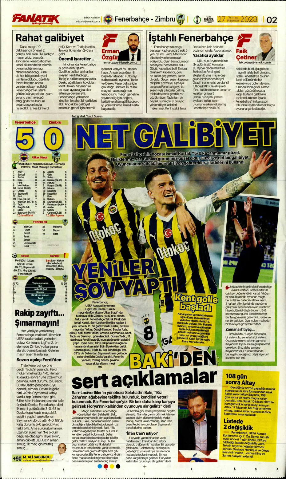 "Fenerbahçe'den gövde gösterisi" | Sporun manşetleri (27 Temmuz 2023) - 5 "Fenerbahçe'den gövde gösterisi" | Sporun manşetleri (27 Temmuz 2023) - 5