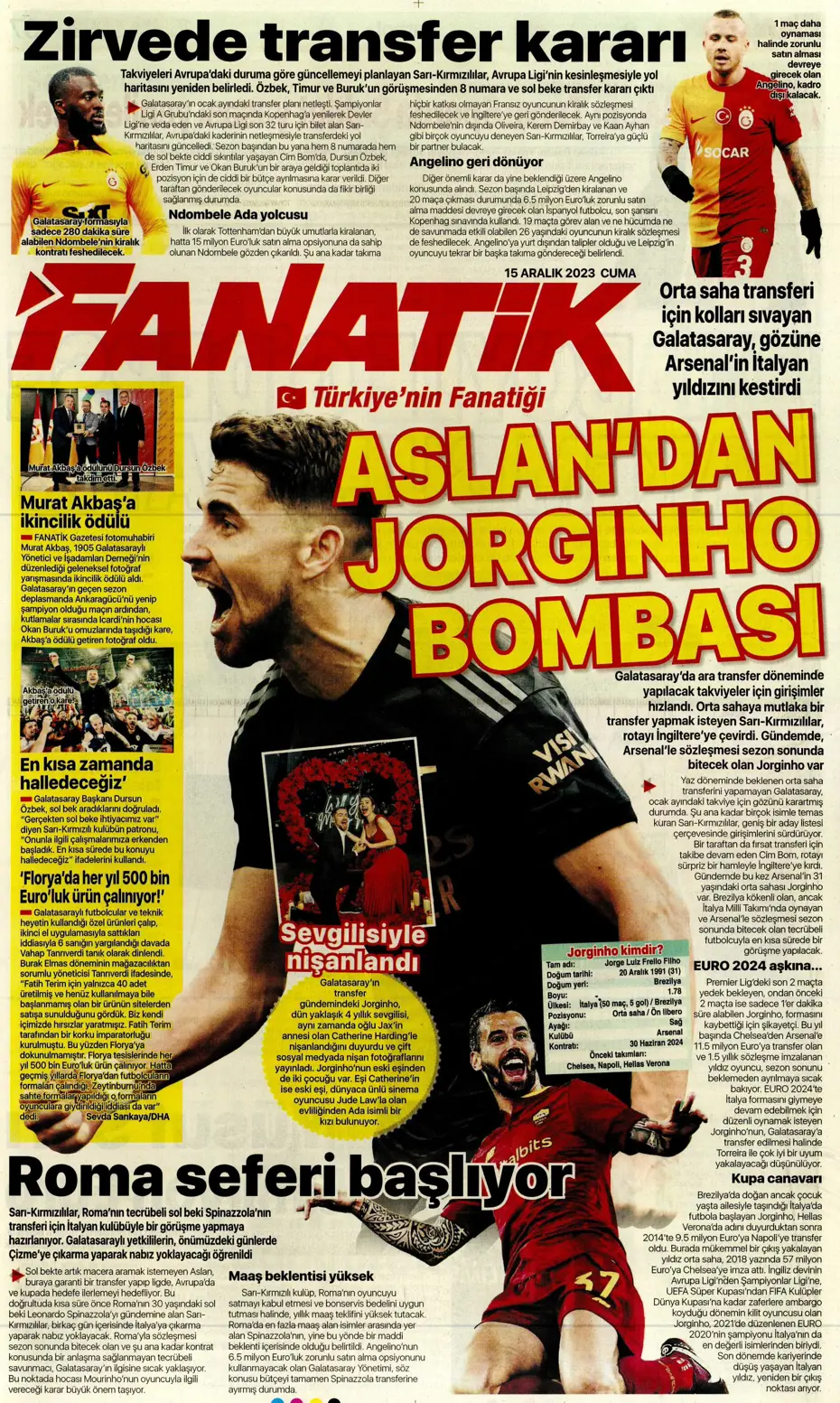 "Aslan'dan Jorginho bombası" | Sporun manşetleri (15 Aralık 2023) - 11