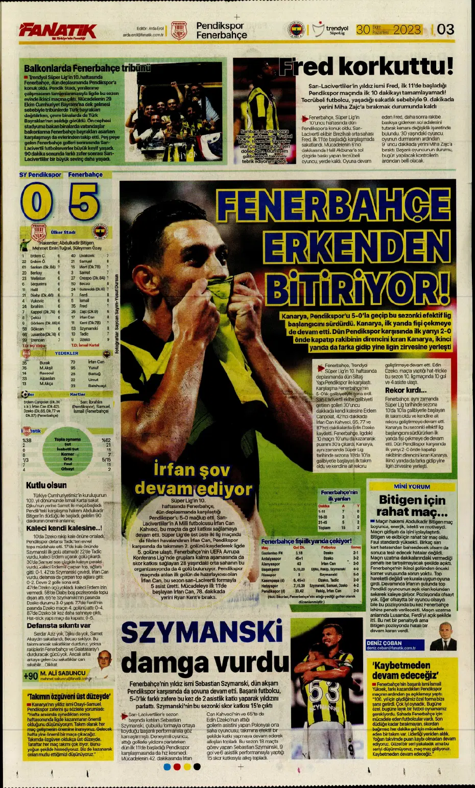 "Fenerbahçe kasırgası" | Sporun manşetleri (30 Ekim 2023) - 4