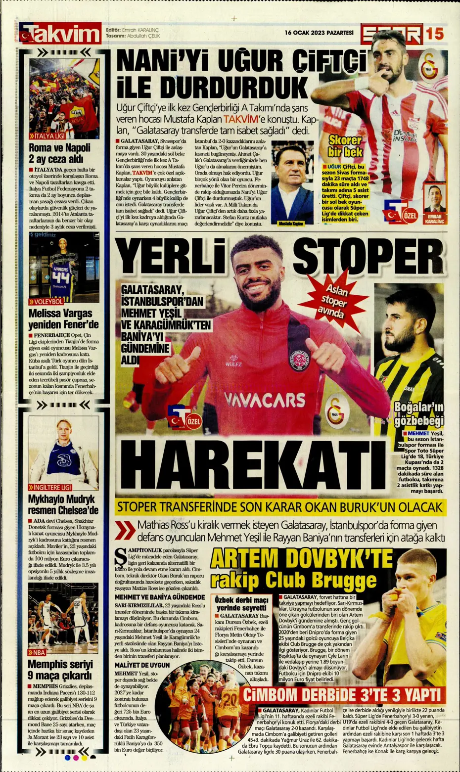 Sporun Manşetleri (16 Ocak 2023) - 37