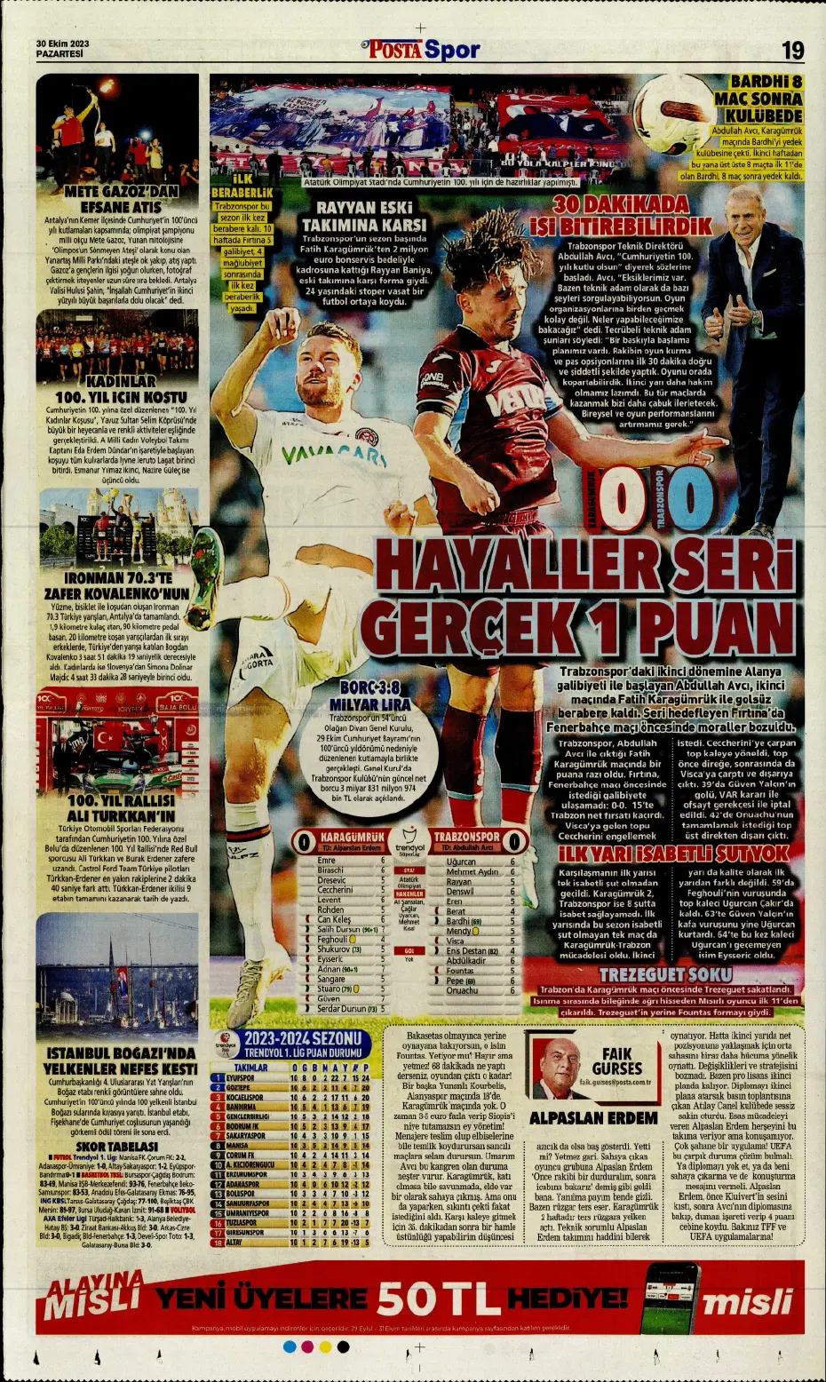 "Fenerbahçe kasırgası" | Sporun manşetleri (30 Ekim 2023) - 22