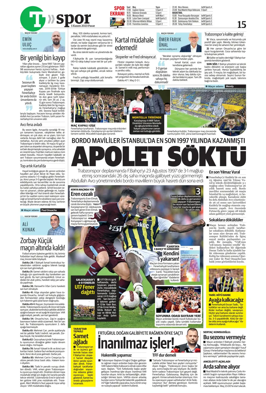 "Kadıköy'de tarihi fırtına" | Sporun manşetleri (5 Kasım 2023) - 49