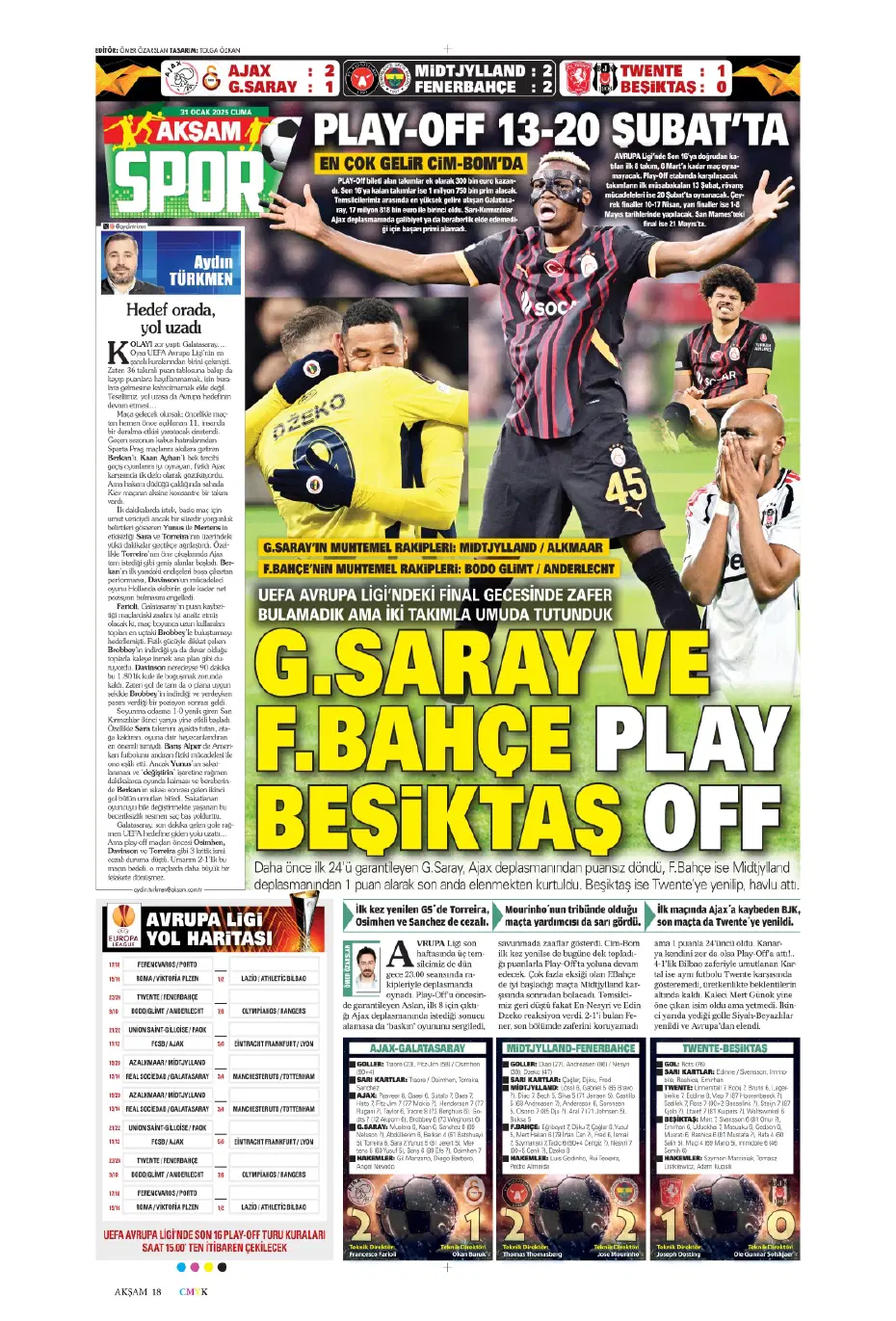"Galatasaray ve Fenerbahçe play, Beşiktaş off" | Sporun manşetleri - 3