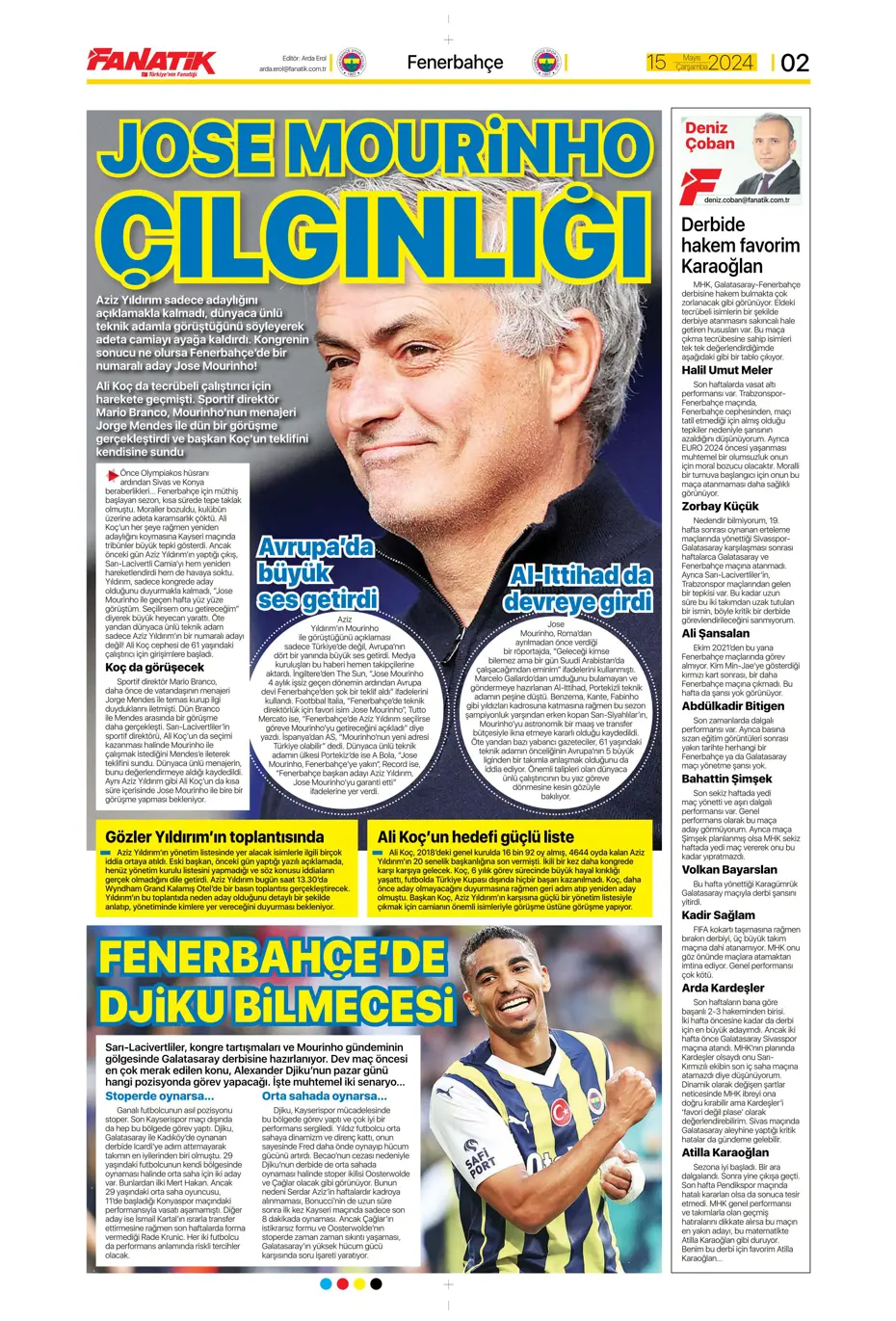 "Mourinho'ya 100 milyon euro" | Sporun manşetleri (15 Mayıs 2024) - 4