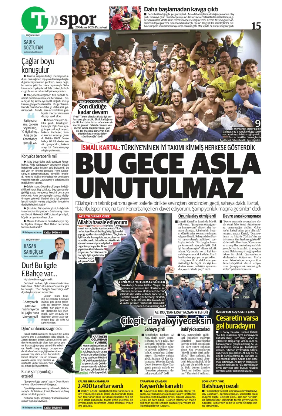"F.Bahçe G.Saray'a bayramı zehir etti" | Sporun manşetleri (20 Mayıs 2024) - 28