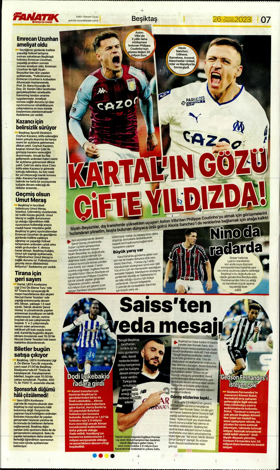 "Beşiktaş'ın istediği Rebic Fenerbahçe'ye" | Sporun manşetleri (26 Temmuz 2023) - 9