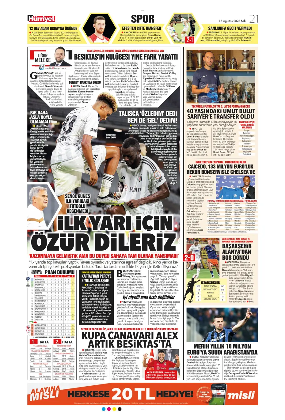 "Kartal'ı Gedson uçurdu" | Sporun Manşetleri - 22