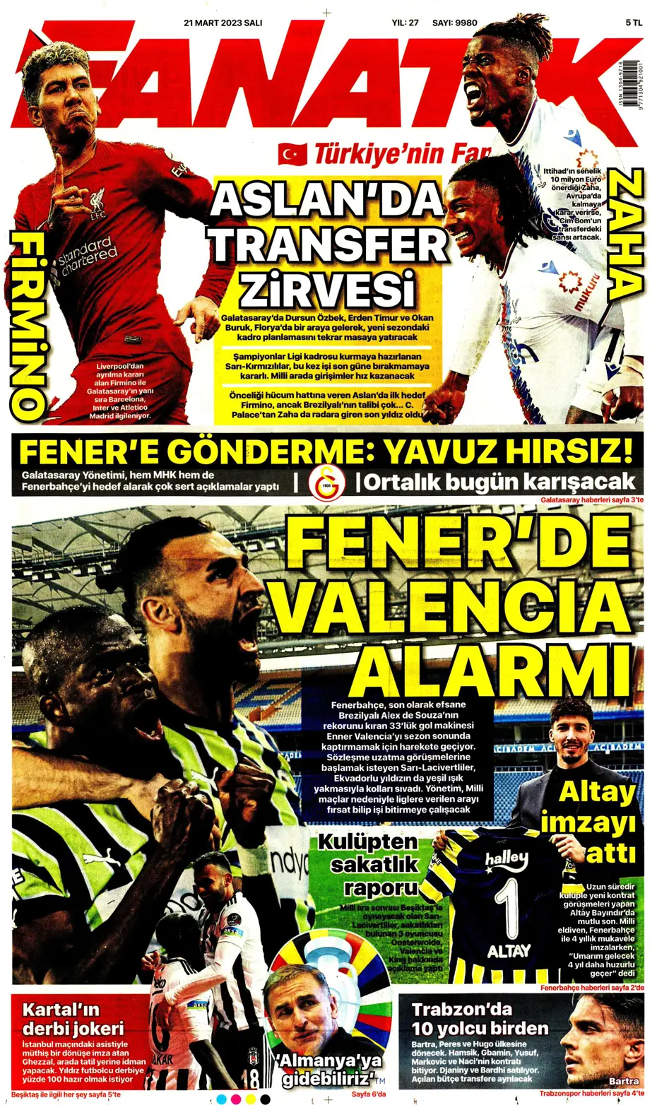 "Aslan'da transfer zirvesi" - Sporun manşetleri (21 Mart 2023) - 2