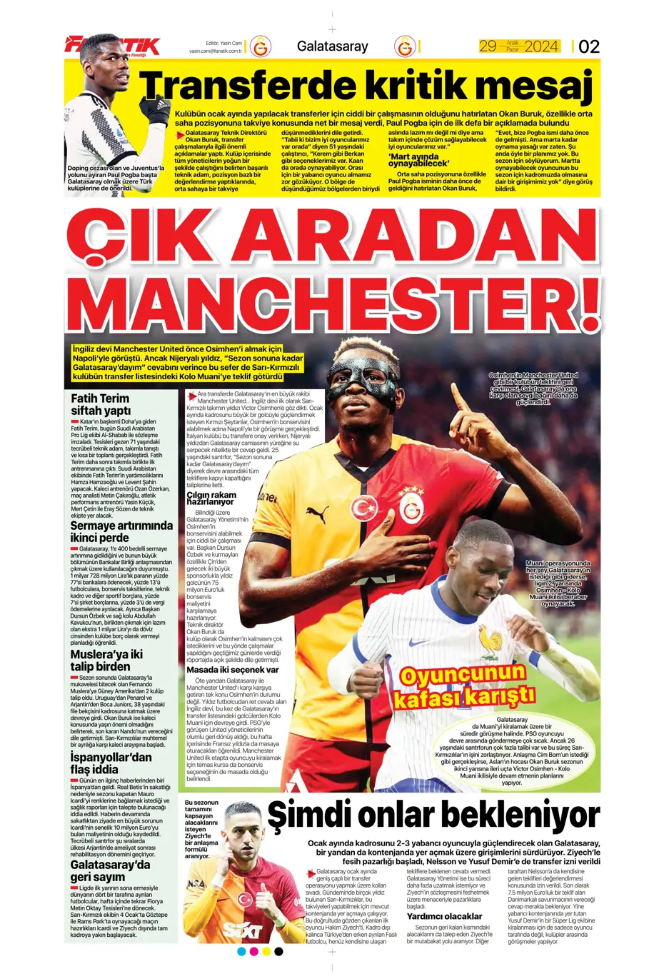 "Mikautadze'de sona doğru" | Sporun manşetleri (29 Aralık 2024) - 4