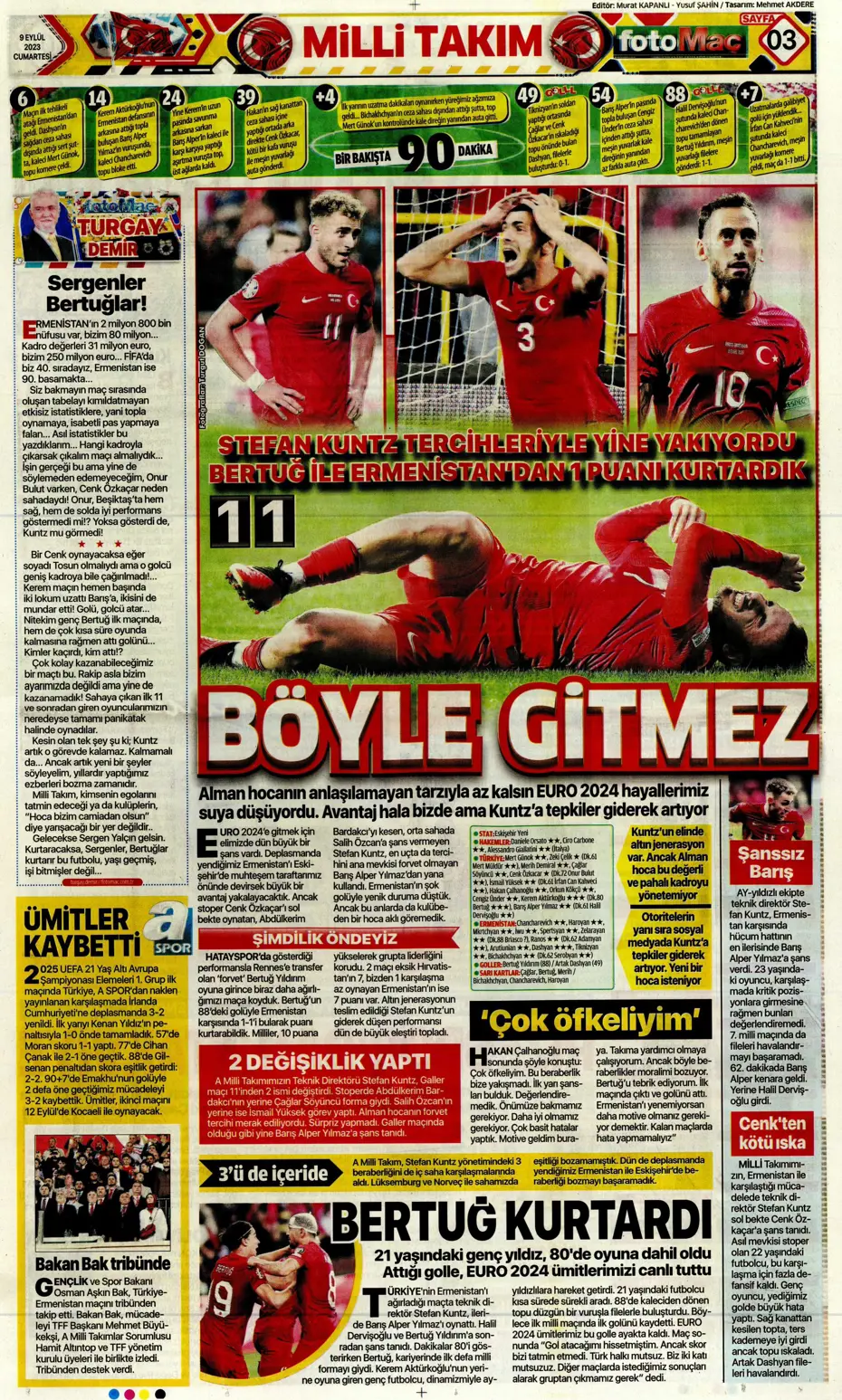 "Kuntz'un eseri" | Sporun manşetleri (9 Eylül 2023) - 14