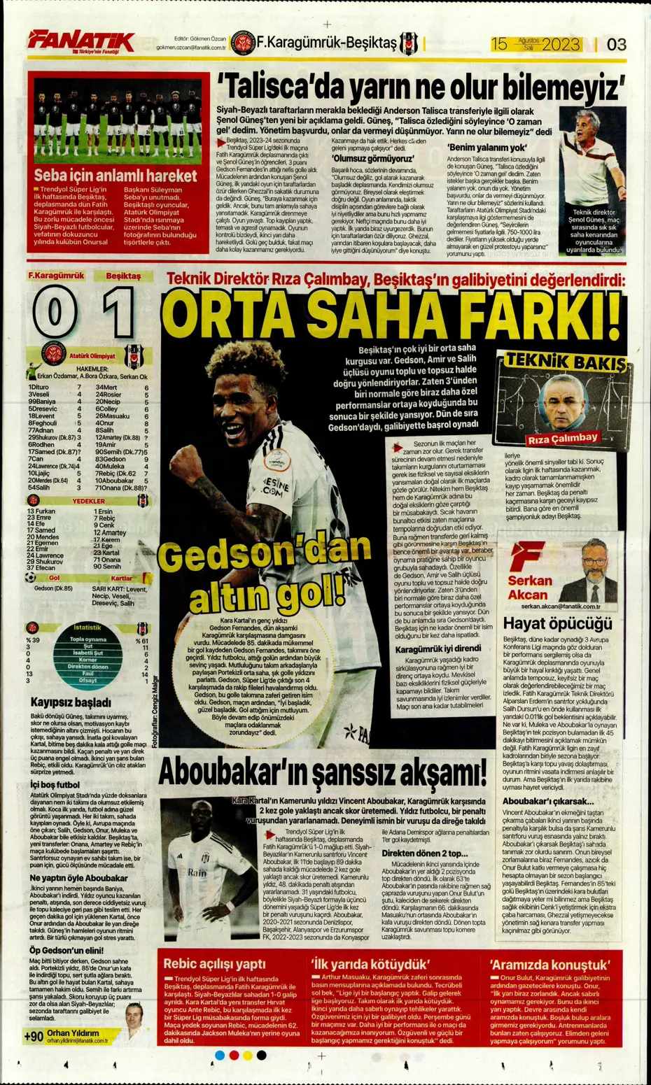 "Kartal'ı Gedson uçurdu" | Sporun Manşetleri - 6