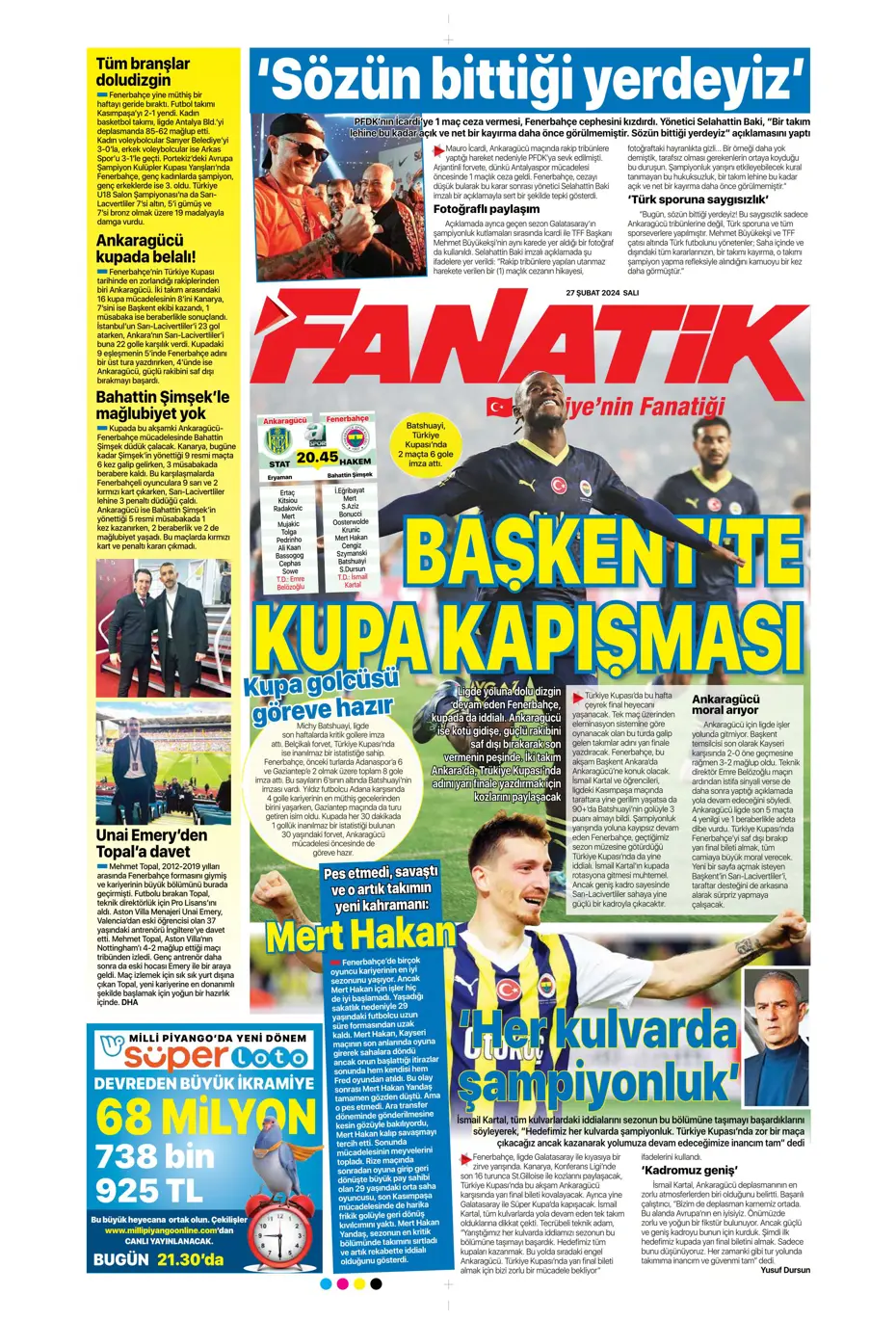 "Icardi'ye selam, zirvede devam" | Sporun manşetleri (27 Şubat 2024) - 10