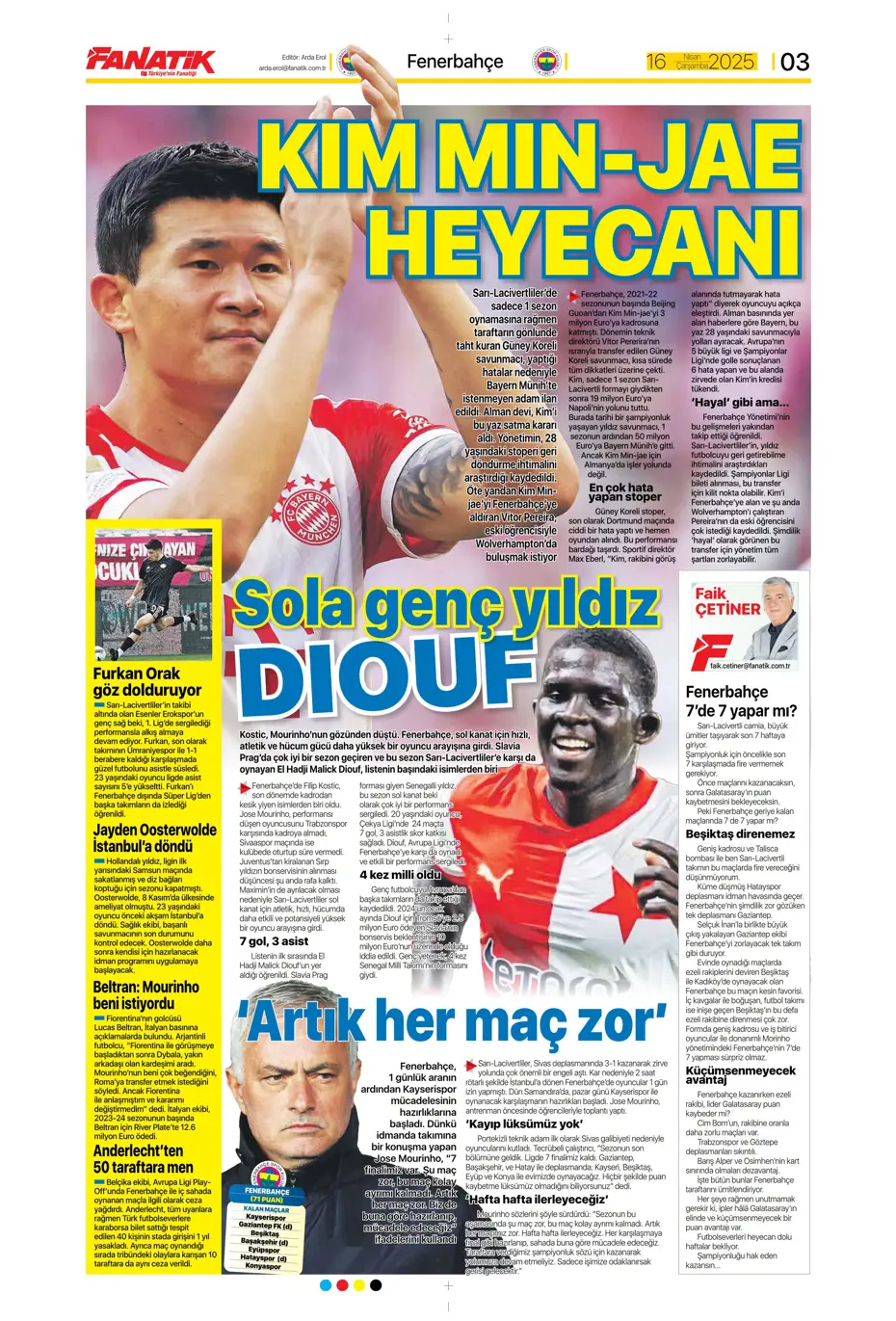 "Kim Min-Jae heyecanı" | Sporun manşetleri - 4