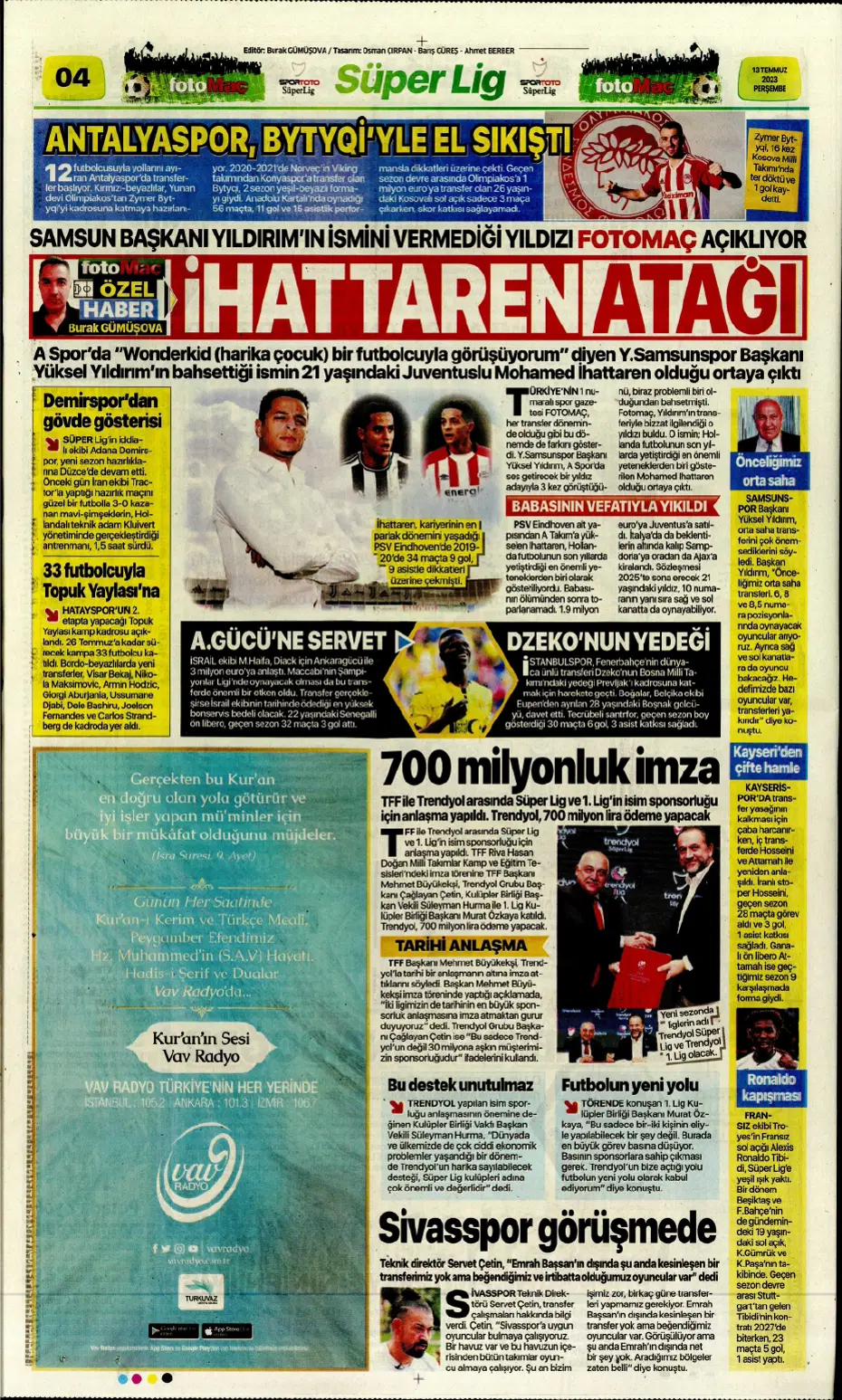 "Aslan Thiago" | Sporun manşetleri (13 Temmuz 2023) - 9