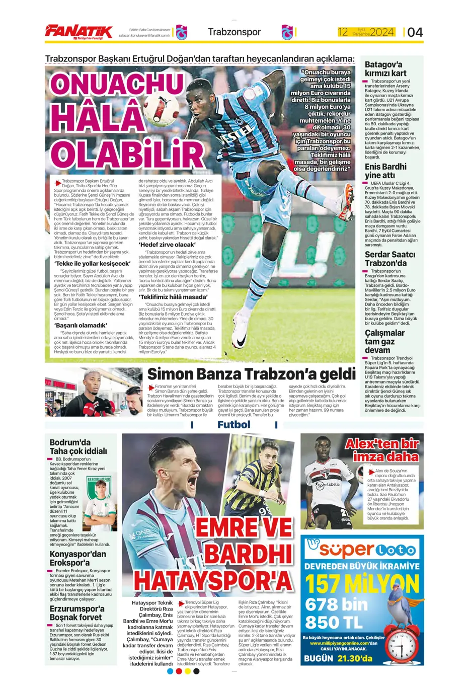 "12 milyon Euro'ya Cim Bom'da" | Sporun manşetleri (12 Eylül 2024) - 11 "12 milyon Euro'ya Cim Bom'da" | Sporun manşetleri (12 Eylül 2024) - 11