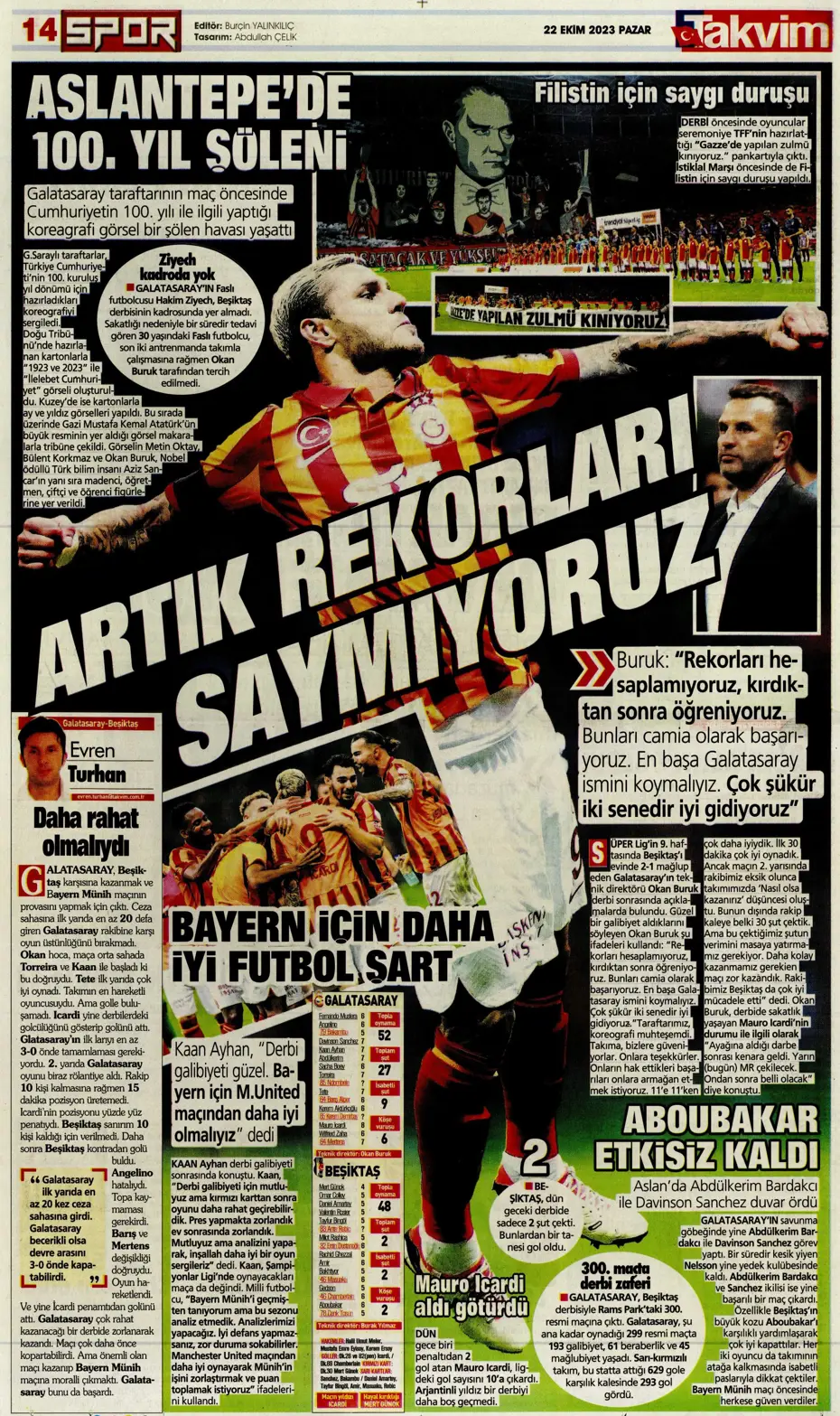 "Derbilerin Aslanı" | Sporun manşetleri (22 Ekim 2023) - 41