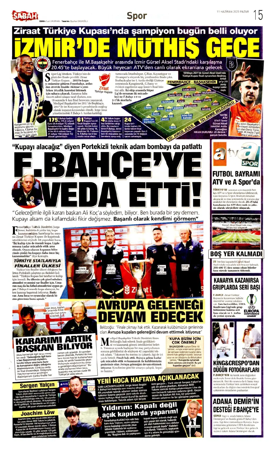 "F.Bahçe'ye veda etti" | Sporun manşetleri (11 Haziran 2023) - 19