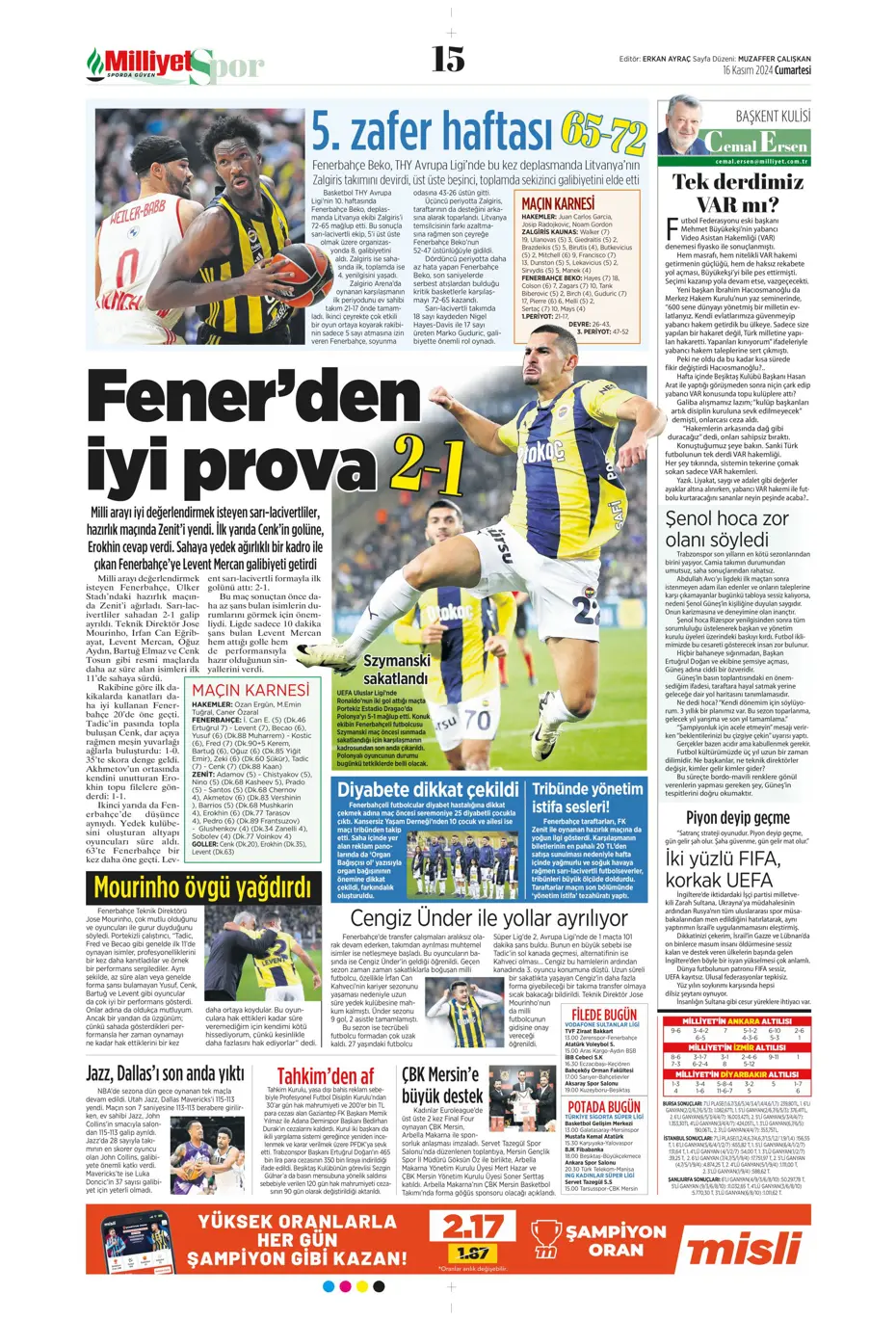 "Jorginho sürprizi" | Sporun manşetleri (16 Kasım 2024) - 16