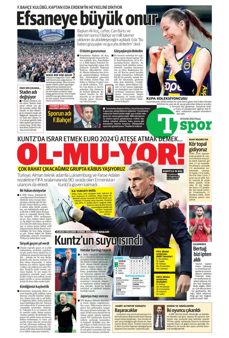 "Kuntz gidiyor, Avcı geliyor" | Sporun manşetleri (10 Eylül 2023) - 36