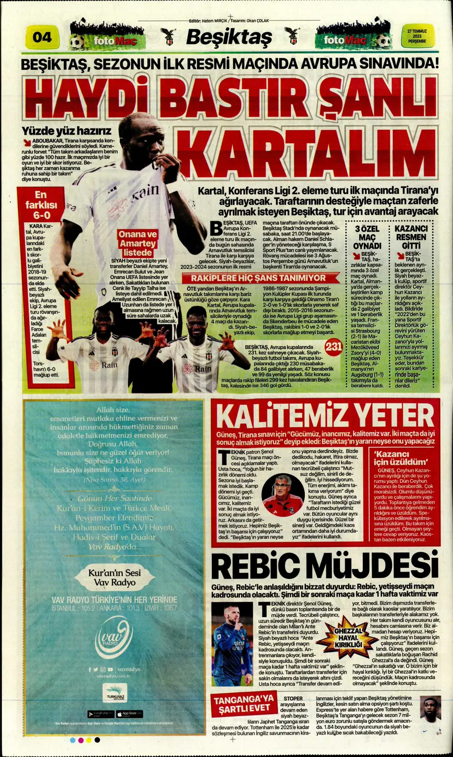 "Fenerbahçe'den gövde gösterisi" | Sporun manşetleri (27 Temmuz 2023) - 13 "Fenerbahçe'den gövde gösterisi" | Sporun manşetleri (27 Temmuz 2023) - 13