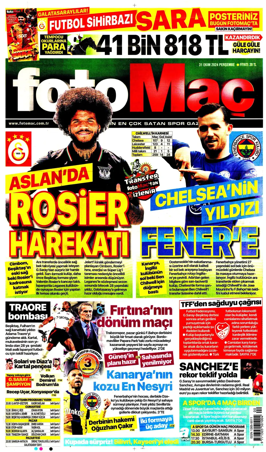 "Aslan'da Rosier harekatı" | Sporun manşetleri (31 Ekim 2024) - 10