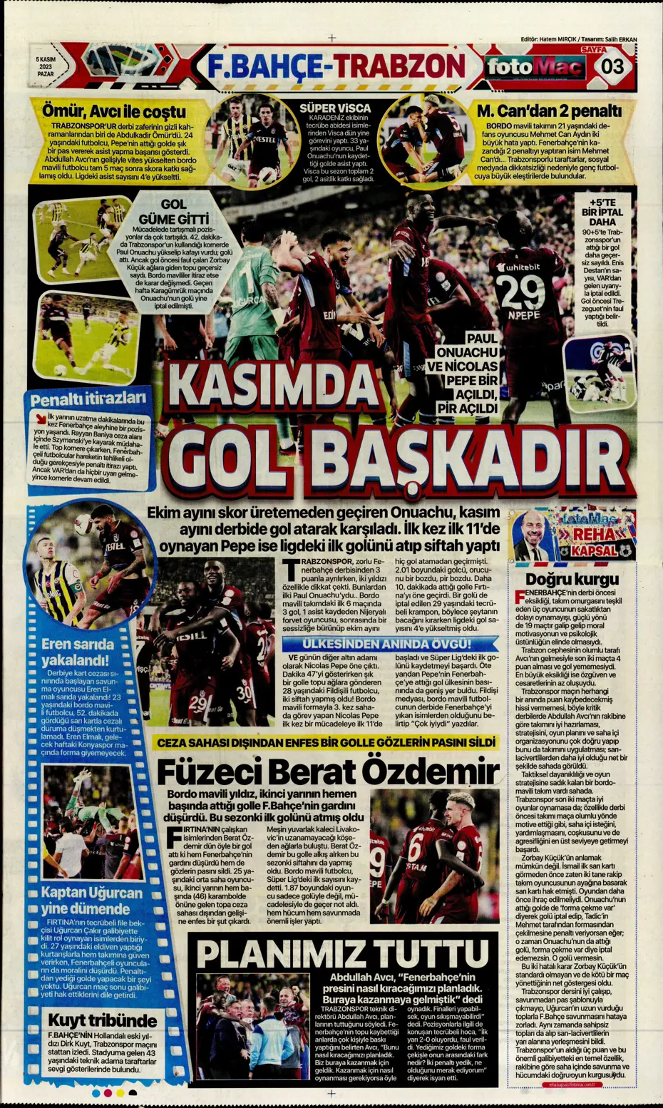 "Kadıköy'de tarihi fırtına" | Sporun manşetleri (5 Kasım 2023) - 16