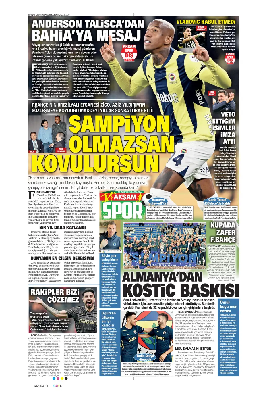 "Kaleye Alisson, orta sahaya İlkay" | Sporun manşetleri - 3
