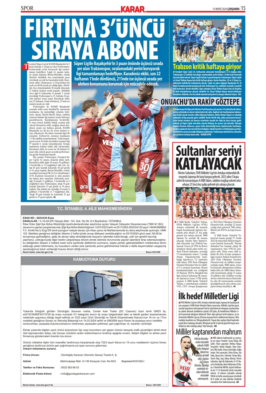 "Mourinho'ya 100 milyon euro" | Sporun manşetleri (15 Mayıs 2024) - 14