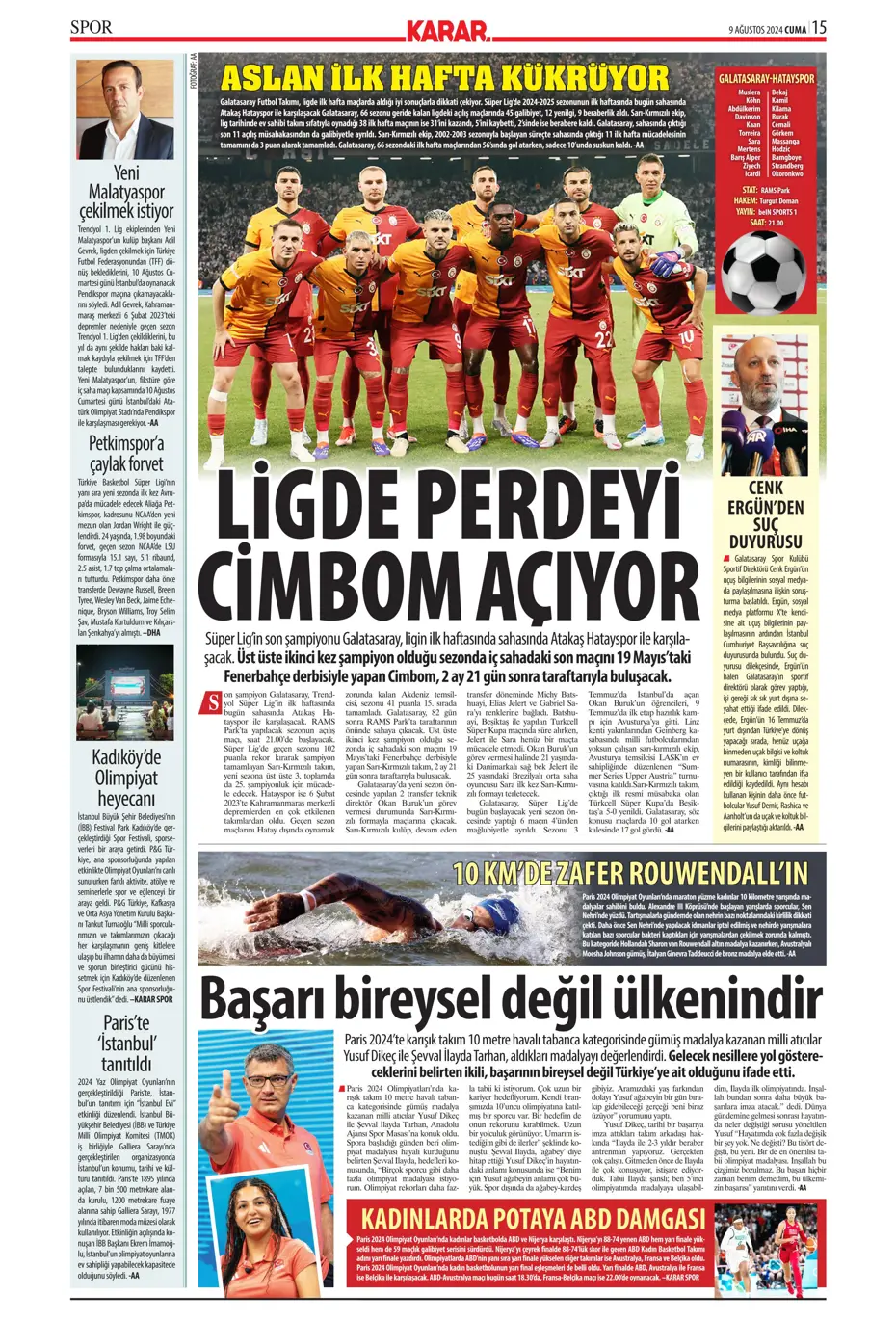 "Sahne şampiyonun" | Sporun manşetleri (9 Ağustos 2024) - 22