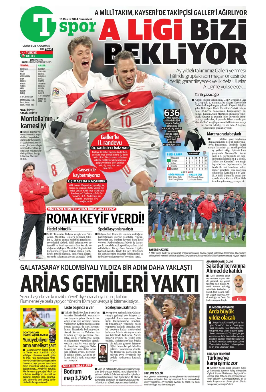 "Jorginho sürprizi" | Sporun manşetleri (16 Kasım 2024) - 23