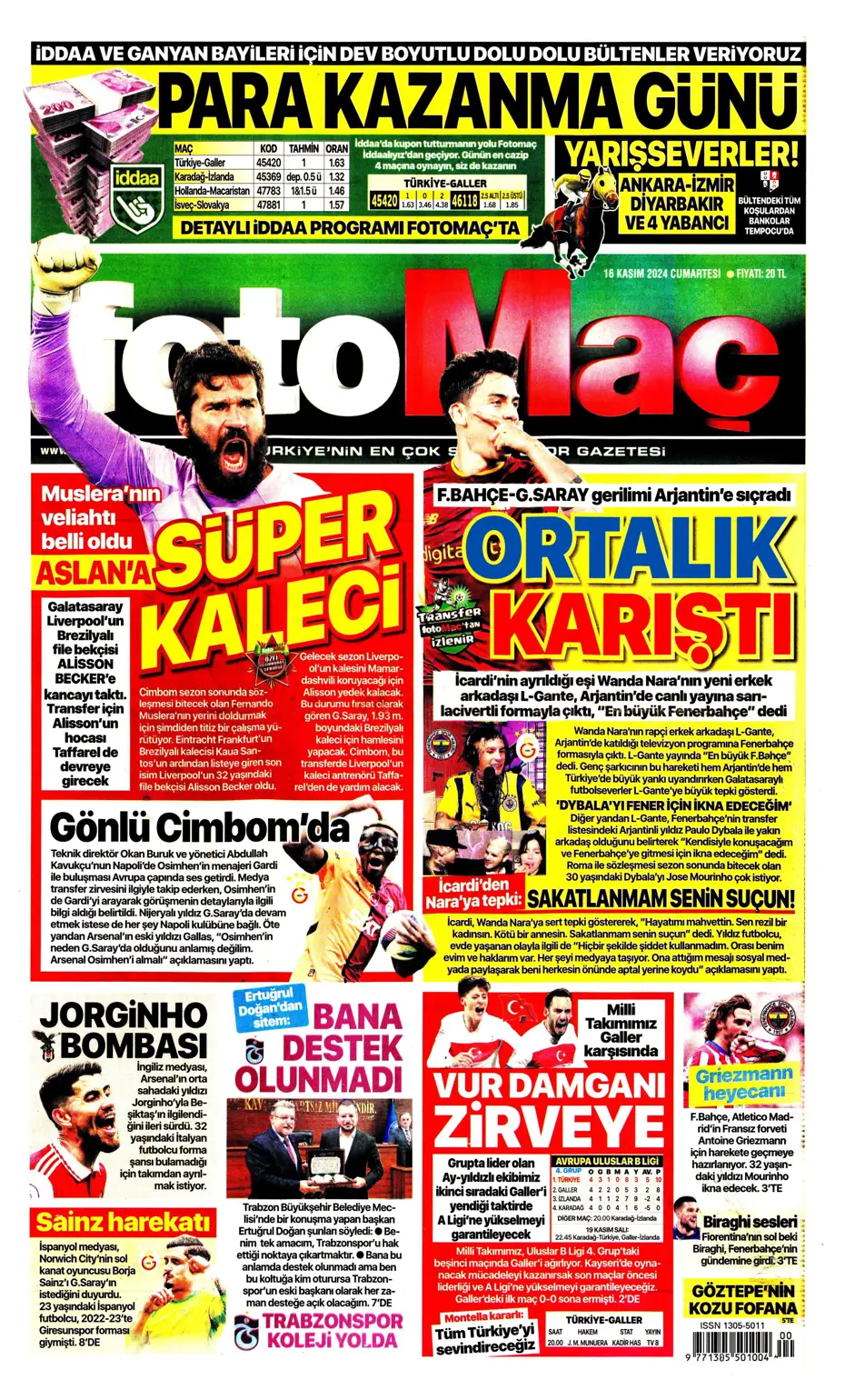 "Jorginho sürprizi" | Sporun manşetleri (16 Kasım 2024) - 8