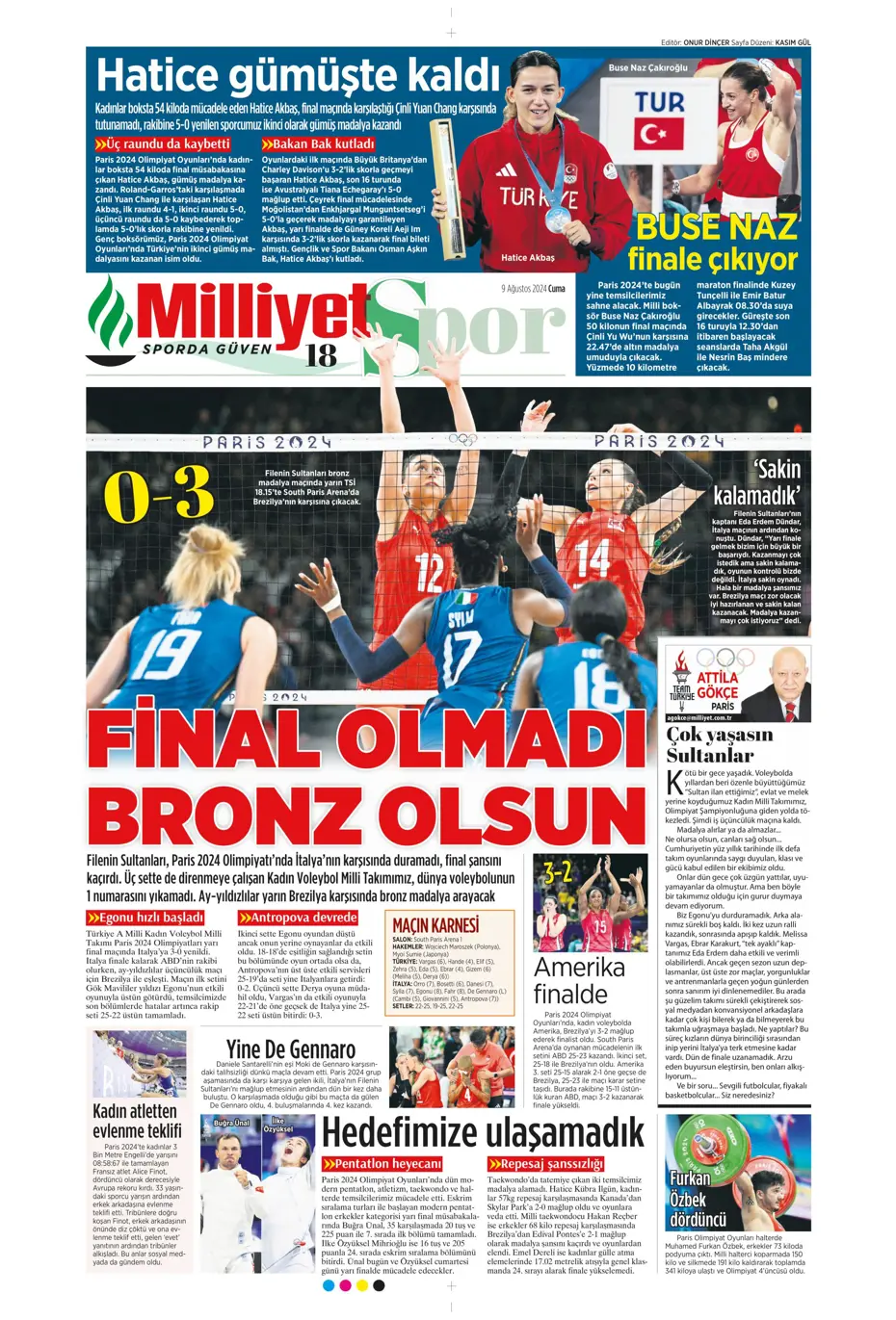 "Sahne şampiyonun" | Sporun manşetleri (9 Ağustos 2024) - 26