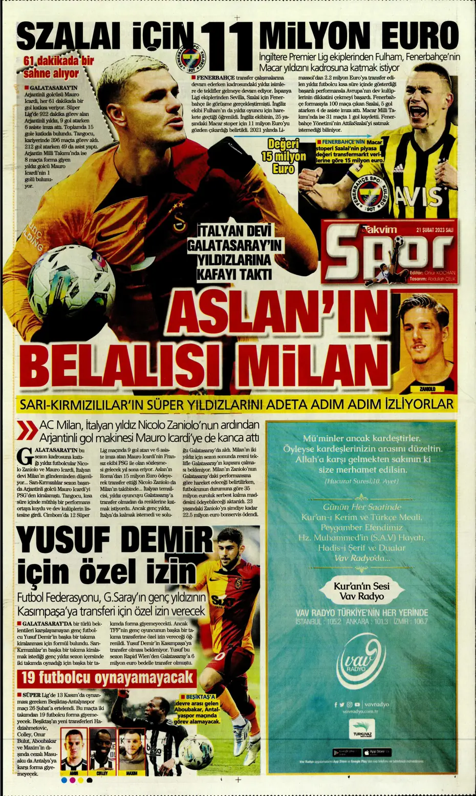 "Fener düğmeye bastı" - Gazete manşetleri (21 Şubat 2023) - 27