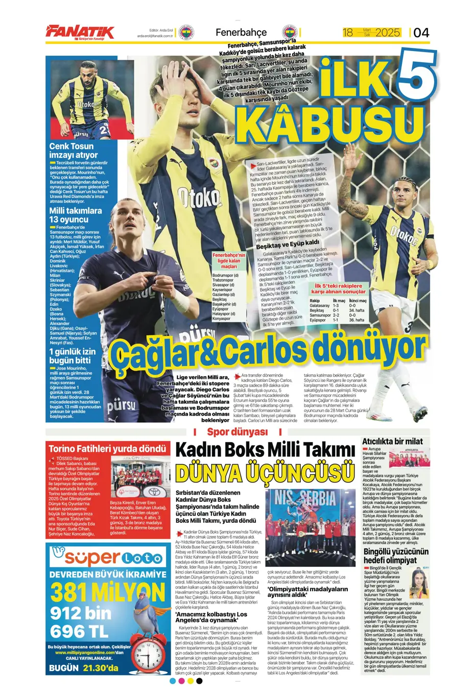 "Sane bombası" | Sporun manşetleri - 5