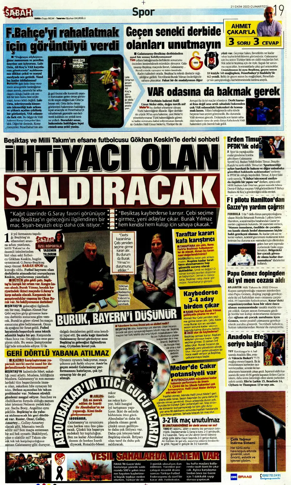 "Ateş gibi derbi" | Sporun manşetleri (21 Ekim 2023) - 19