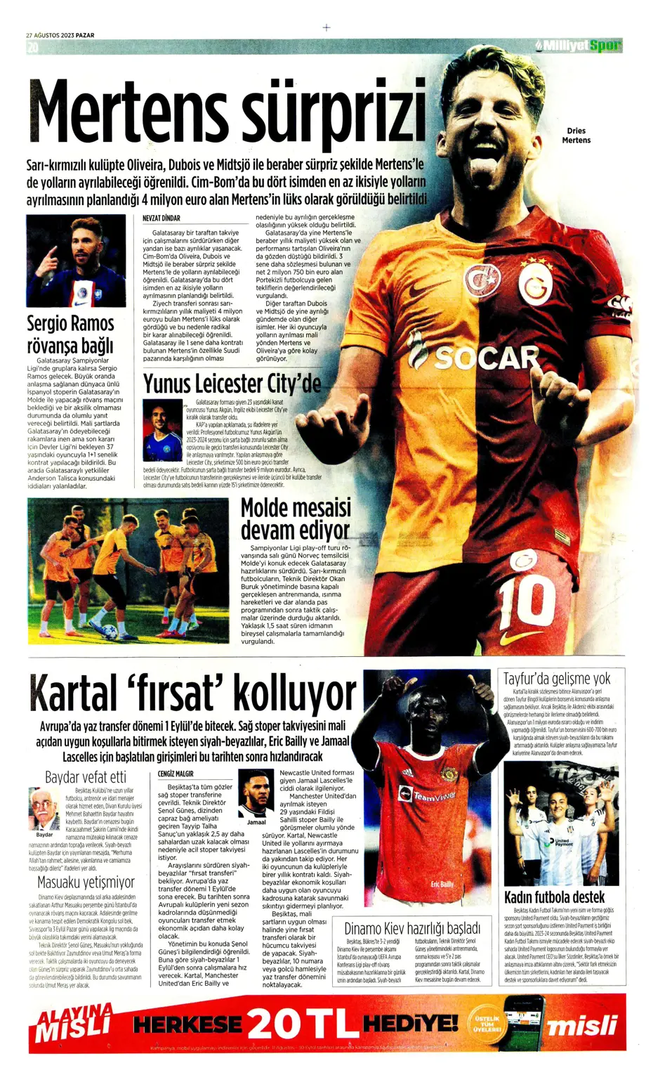 "Mertens sürprizi" | Sporun manşetleri (27 Ağustos 2023) - 19