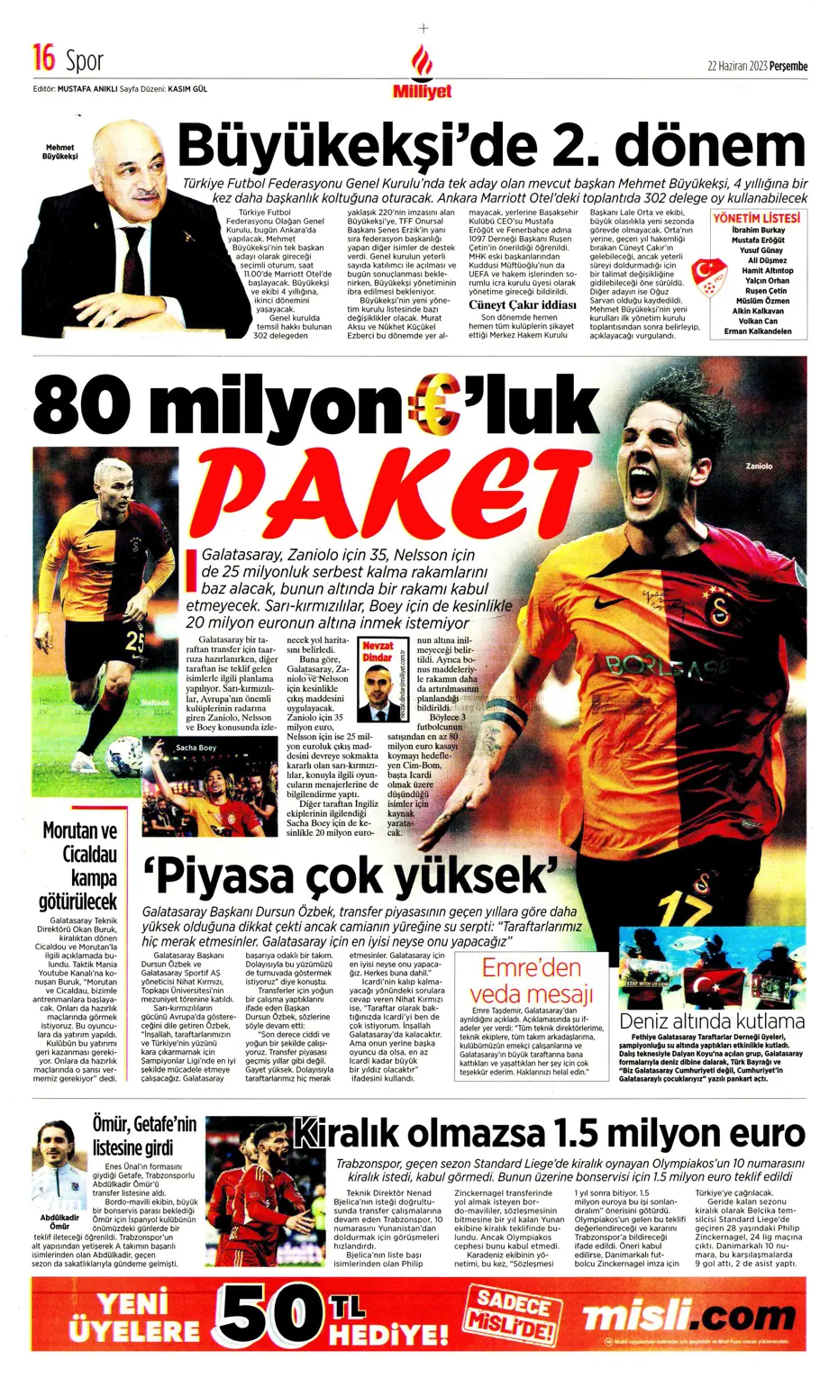 "Aslan'a süper golcü" | Sporun manşetleri (22 Haziran 2023) - 13