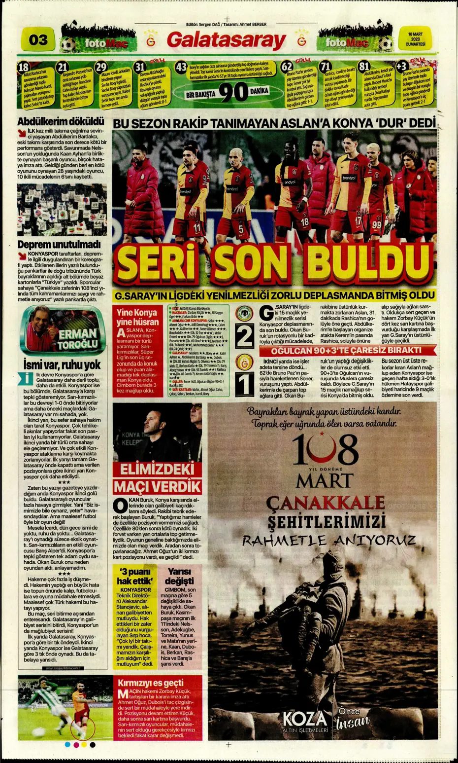 "Aslan yıkıldı" - Gazete manşetleri (18 Mart 2023) - 13