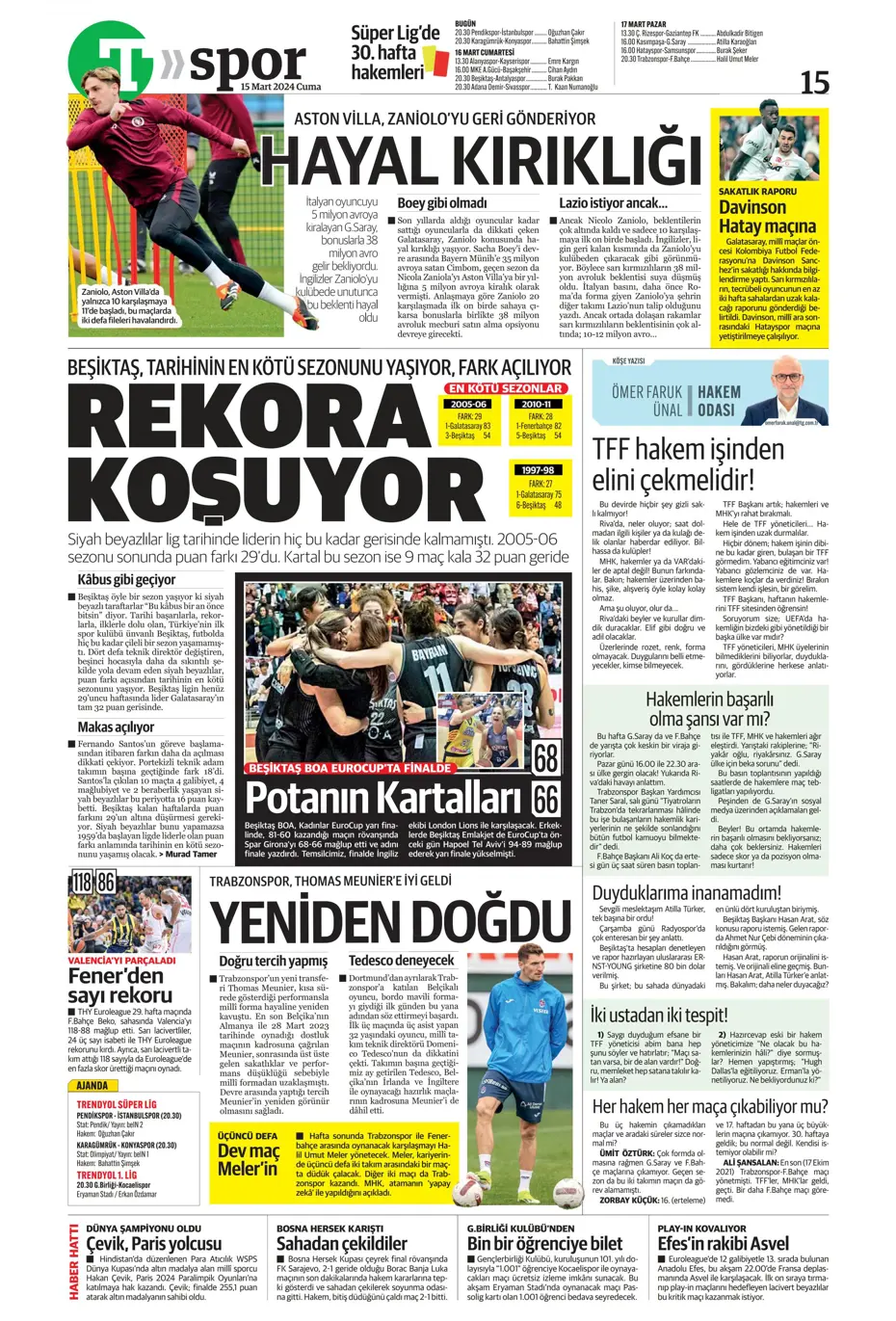 "Atina'ya 4 kaldı" | Sporun manşetleri (15 Mart 2024) - 32