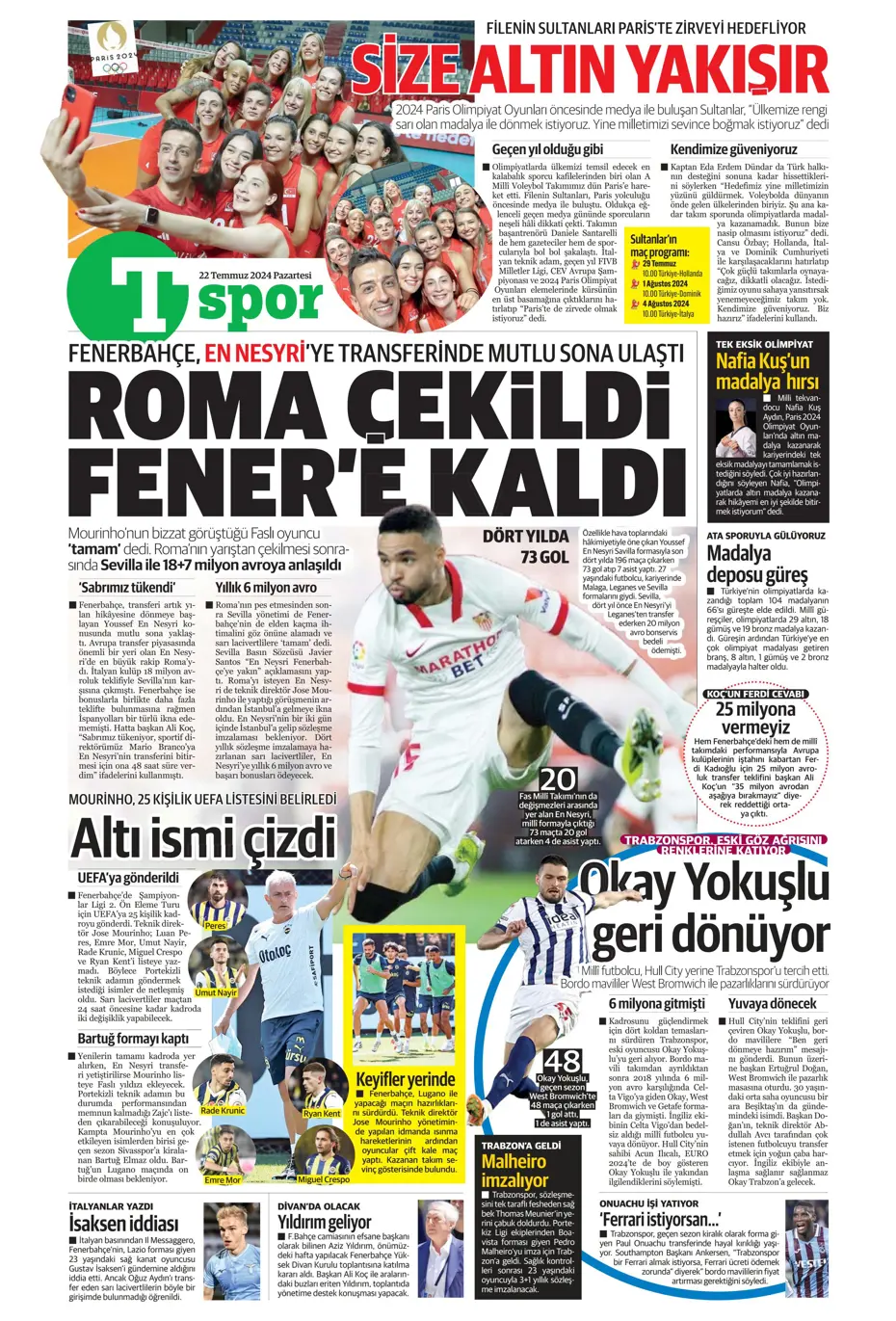 "Kara Kartal'a Asensio müjdesi" | Sporun manşetleri (22 Temmuz 2024) - 22