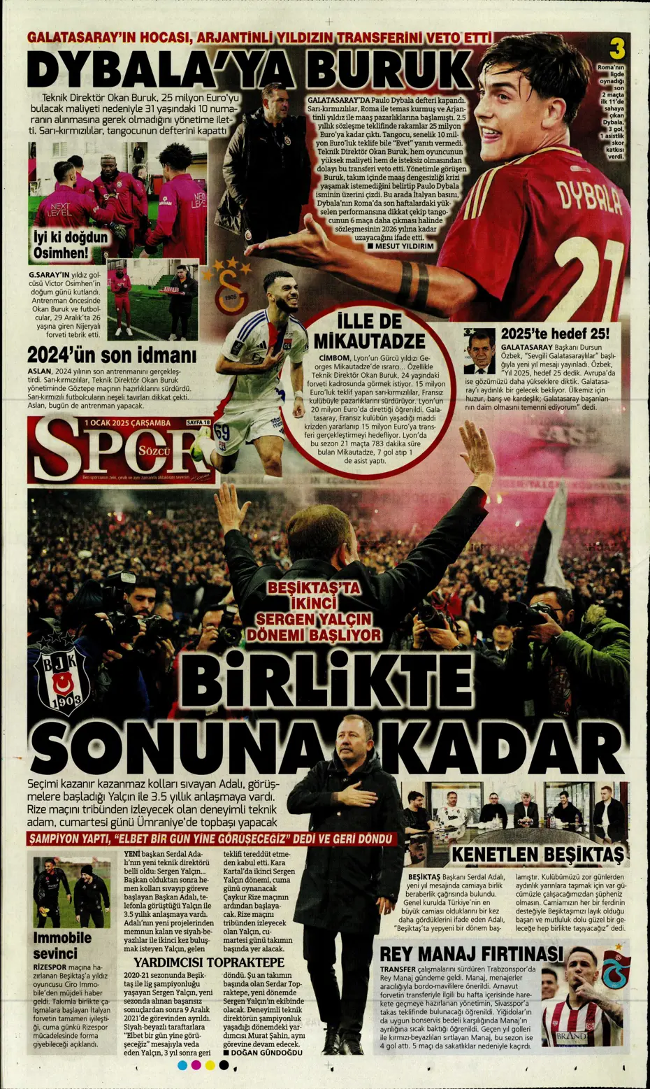 "Sergen Yalçın ve ekibi cumartesi başlıyor" | Sporun manşetleri (1 Ocak 2025) - 27