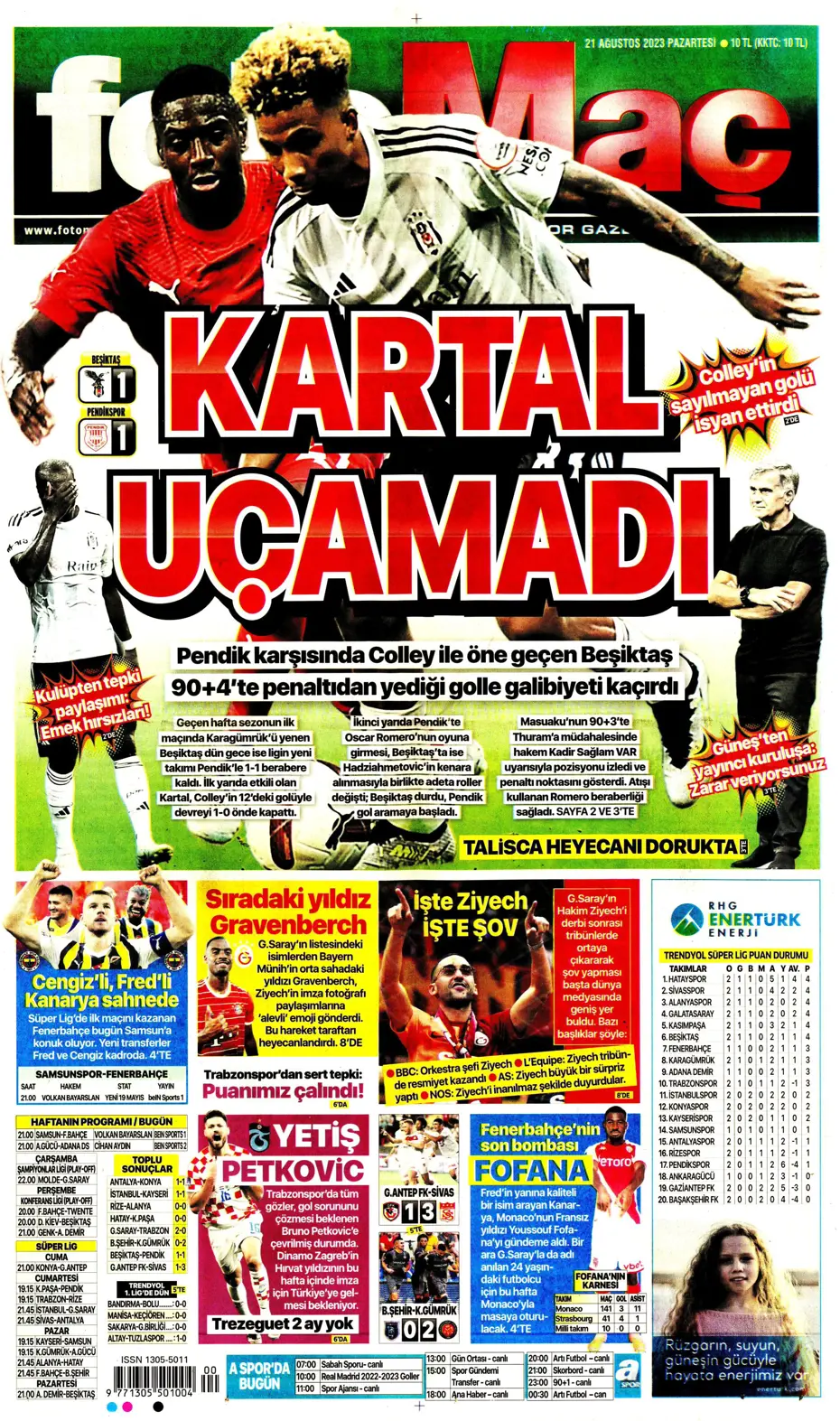 "Kara Kartal'a 90+4'te şok" | Sporun manşetleri (21 Ağustos 2023) - 14