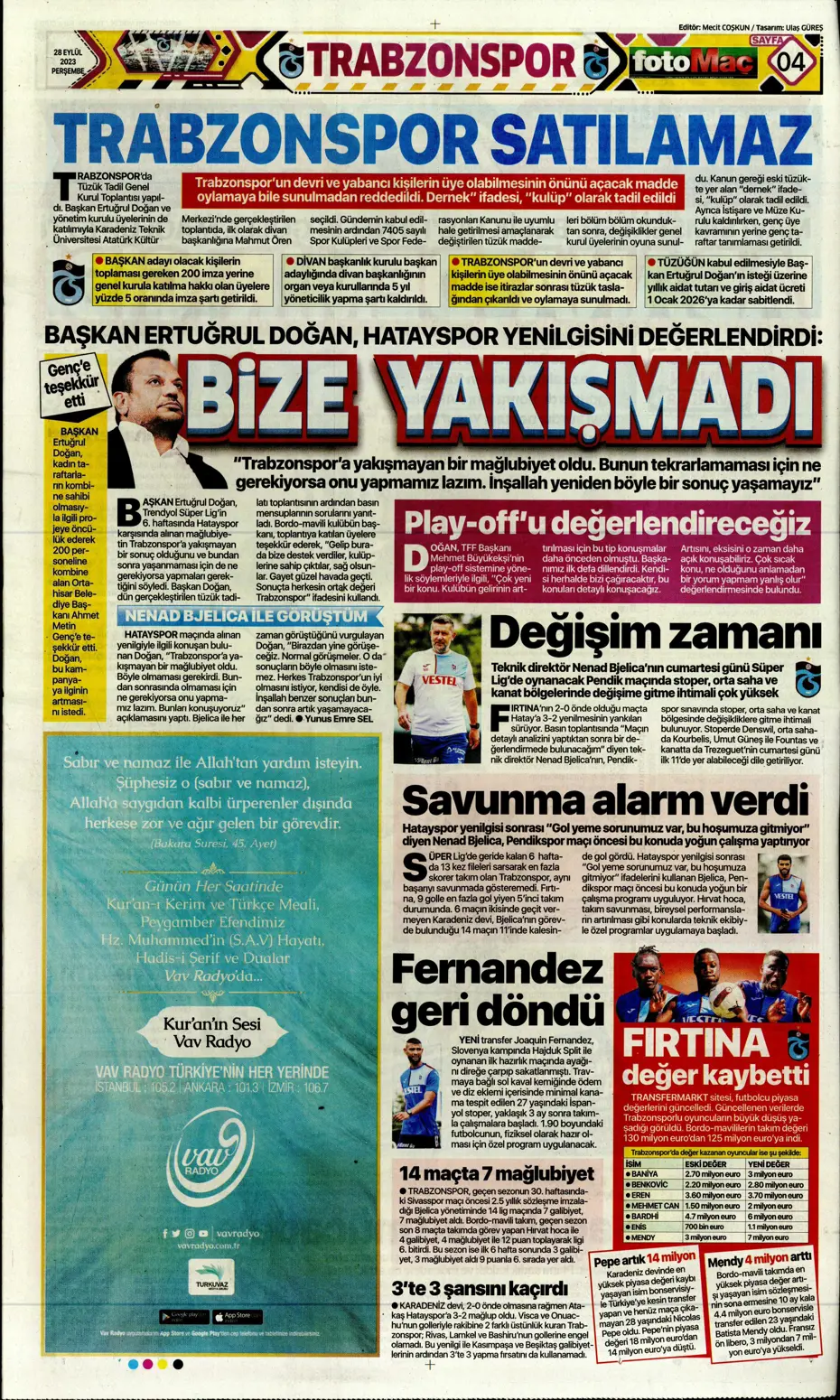 "Tarihi eser" | Sporun manşetleri (28 Eylül 2023) - 14